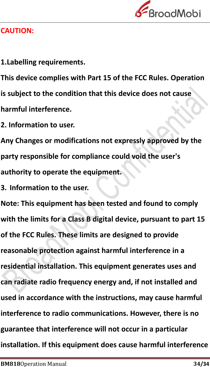 Page 34 of Broadmobi Communication Technology BM818 LTE Wireless Module User Manual BM818 Coperation manual V1 4