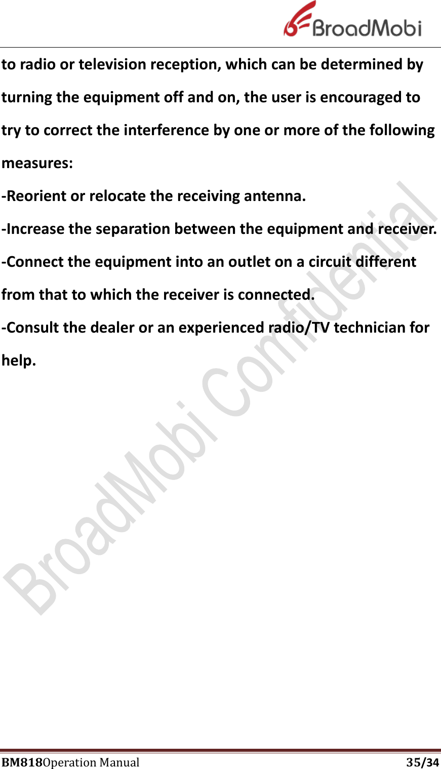 Page 35 of Broadmobi Communication Technology BM818 LTE Wireless Module User Manual BM818 Coperation manual V1 4