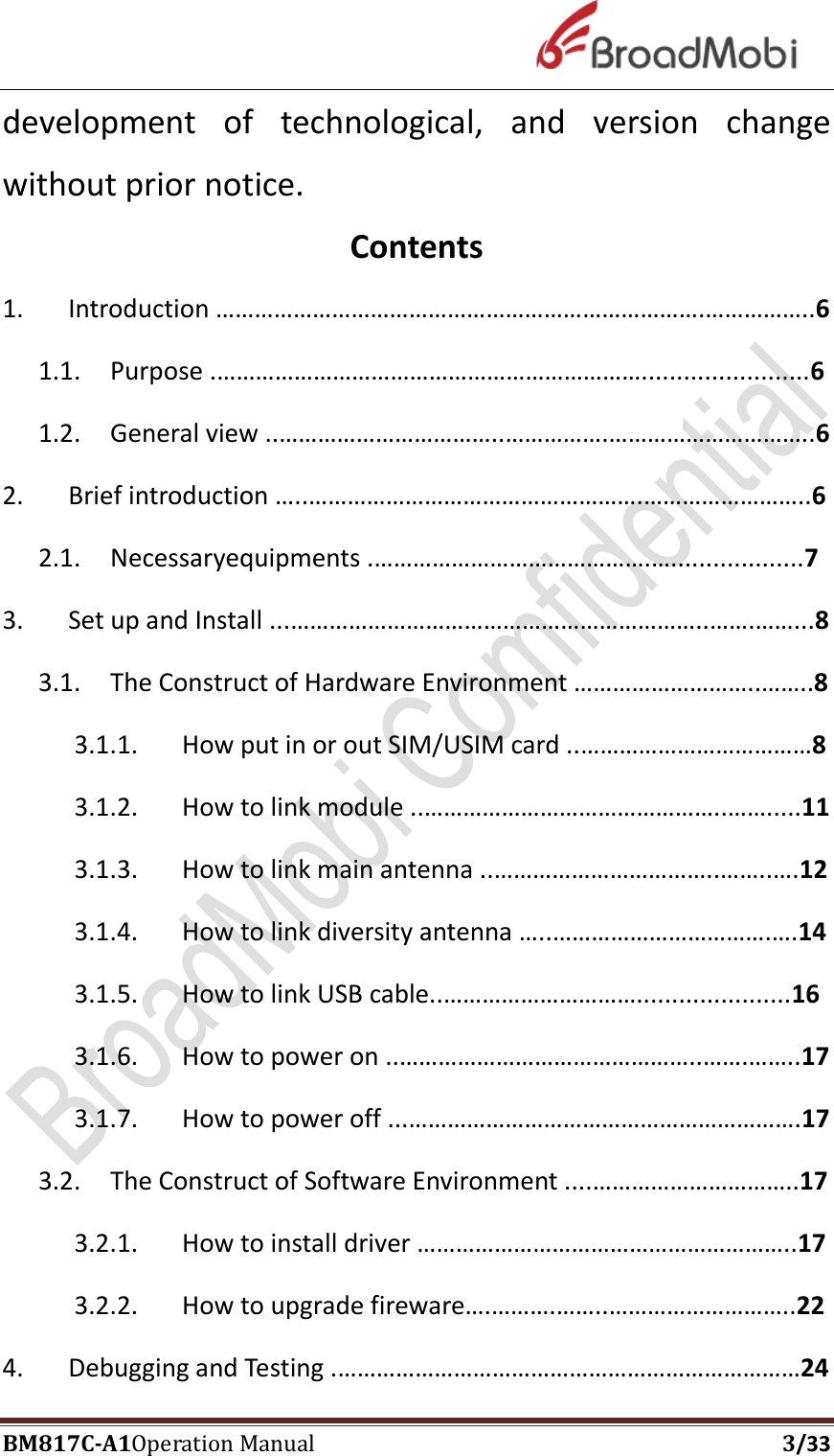 Page 3 of Broadmobi communication Technology LTd BM817C LTE Wireless Module User Manual BM817C  V1 1