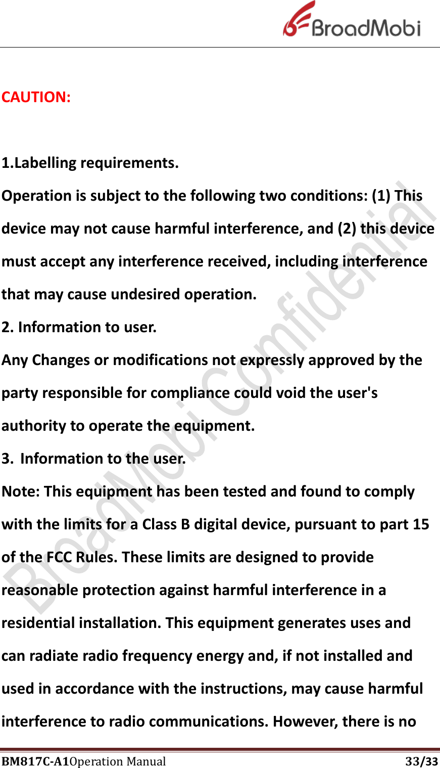Page 33 of Broadmobi communication Technology LTd BM817C LTE Wireless Module User Manual BM817C  V1 1