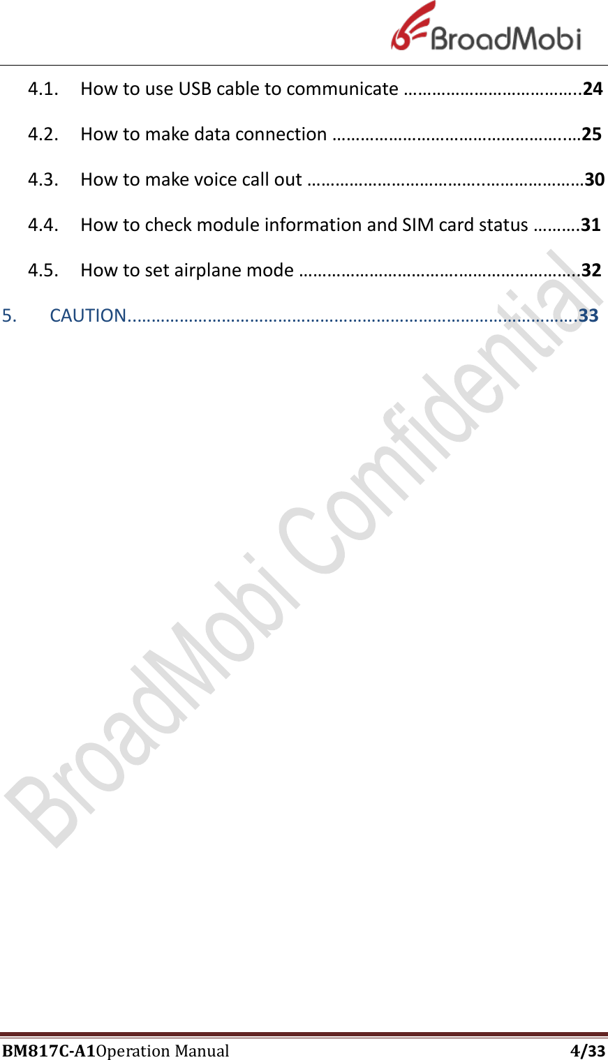 Page 4 of Broadmobi communication Technology LTd BM817C LTE Wireless Module User Manual BM817C  V1 1