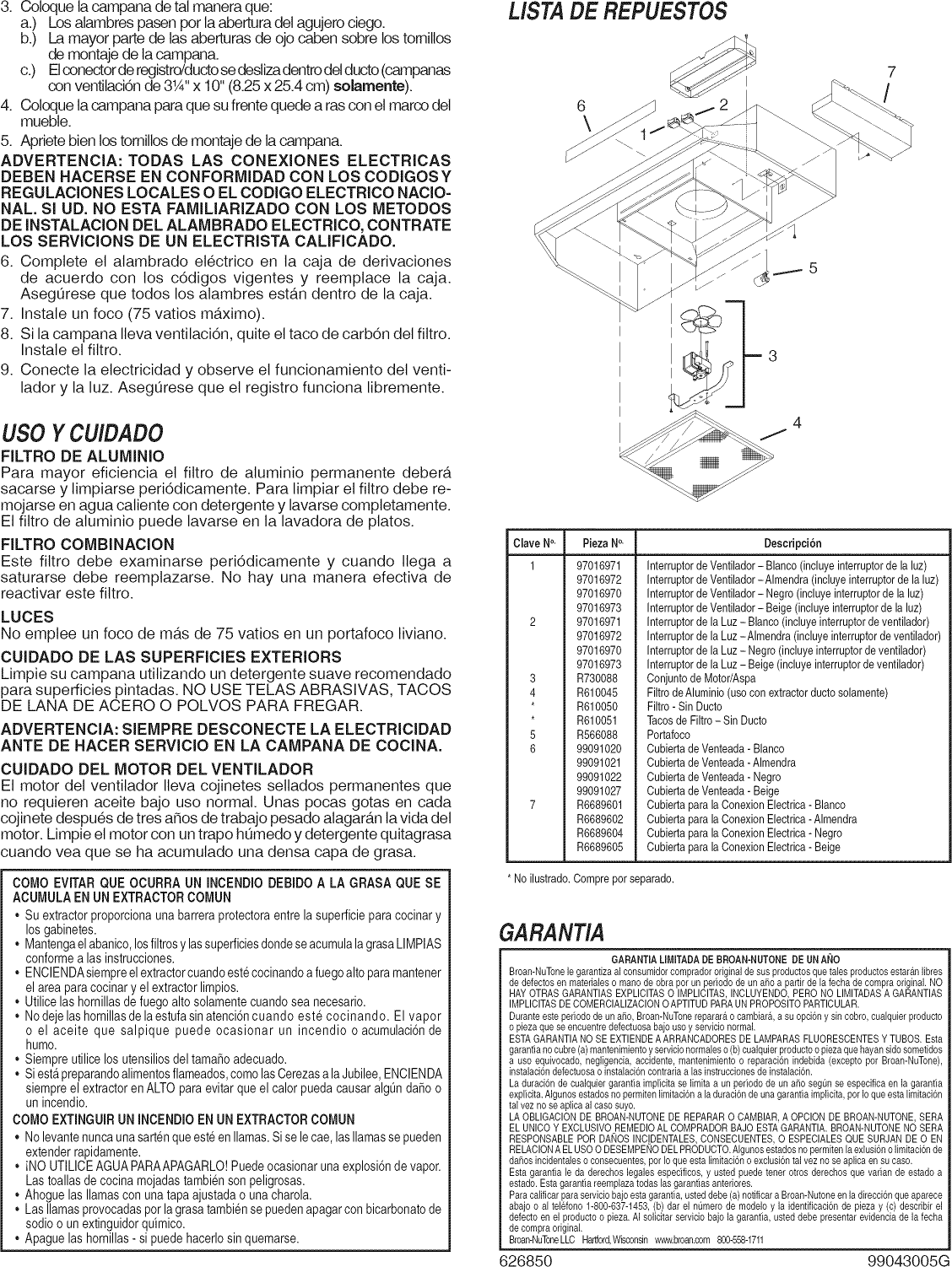 Page 8 of 8 - Broan 433004 User Manual  RANGE HOOD - Manuals And Guides L1004013