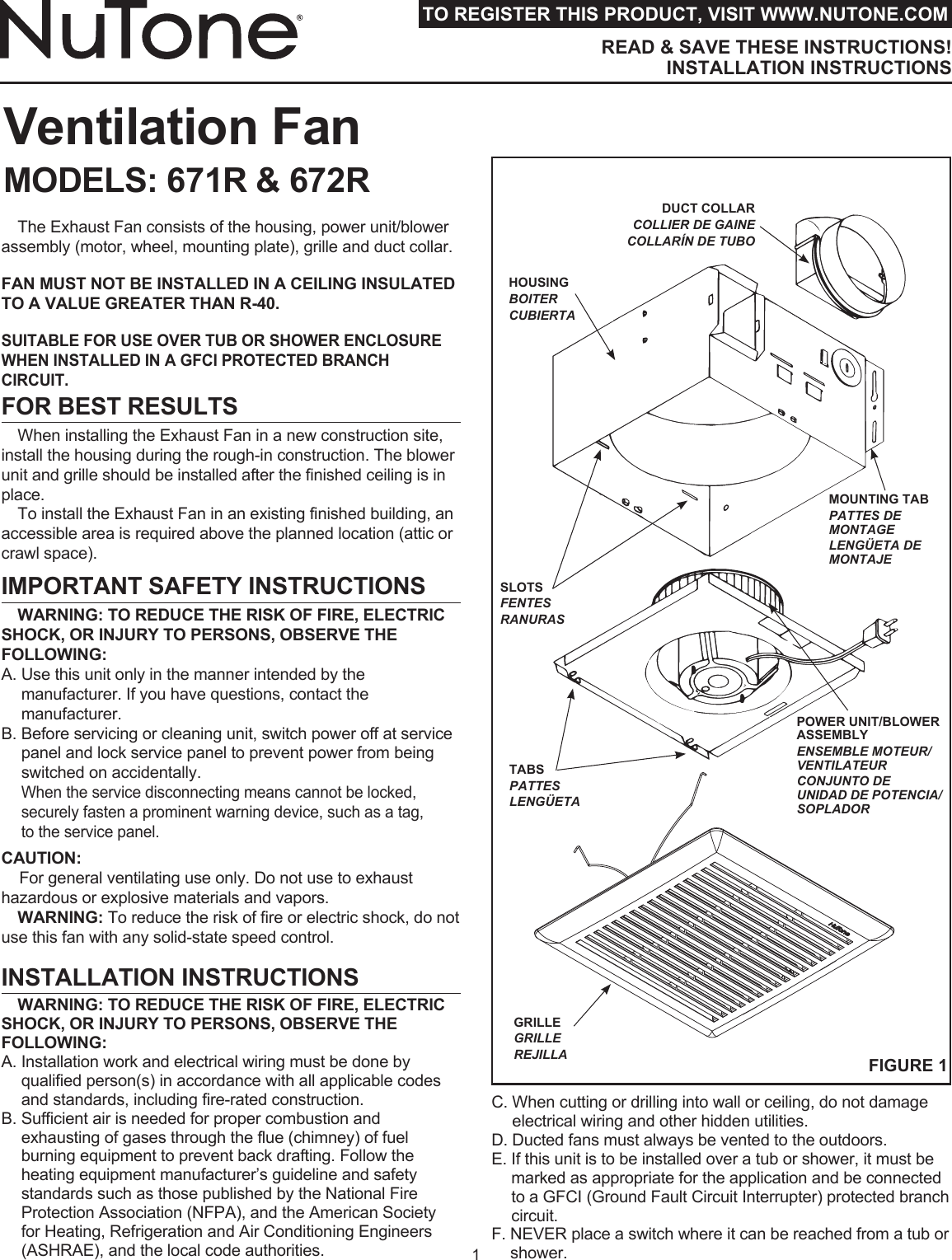 Page 1 of 6 - Broan 671 User Manual  To The Ea1ee905-99fb-4ede-8f43-1e7908010c00