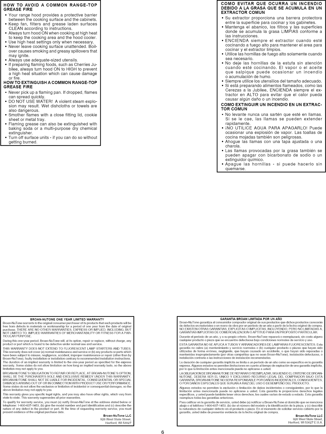 Page 6 of 8 - Broan F402404 User Manual  RANGE HOOD - Manuals And Guides L1004002