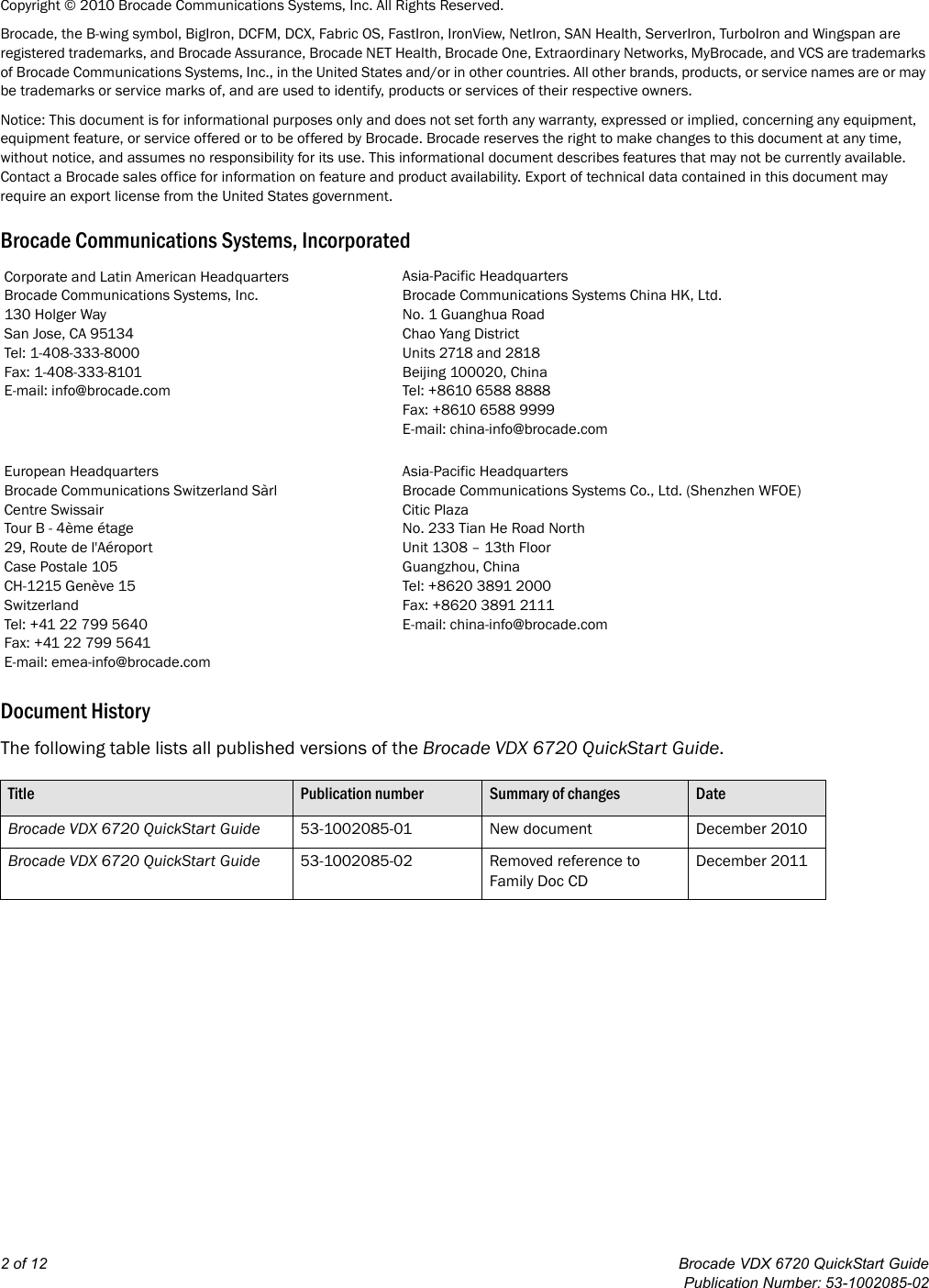 Page 2 of 12 - Brocade-Communications-Systems Brocade-Communications-Systems-Brocade-Vdx-6720-Users-Manual- Brocade VDX 6720 QuickStart Guide, December 2011  Brocade-communications-systems-brocade-vdx-6720-users-manual