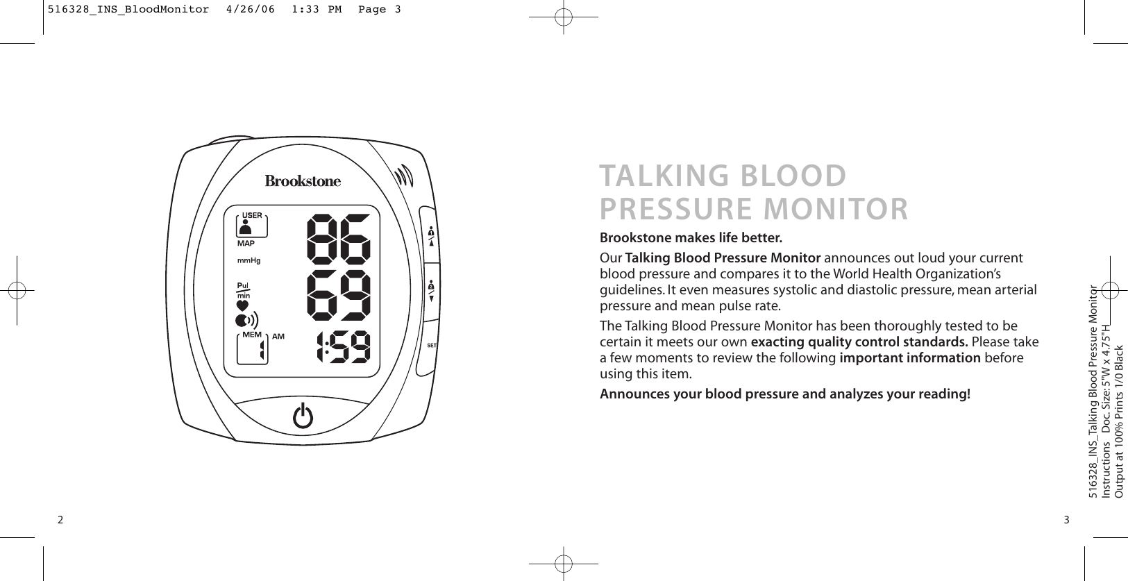 Page 2 of 12 - Brookstone Brookstone-516328-Users-Manual- 516328_INS_BloodMonitor  Brookstone-516328-users-manual