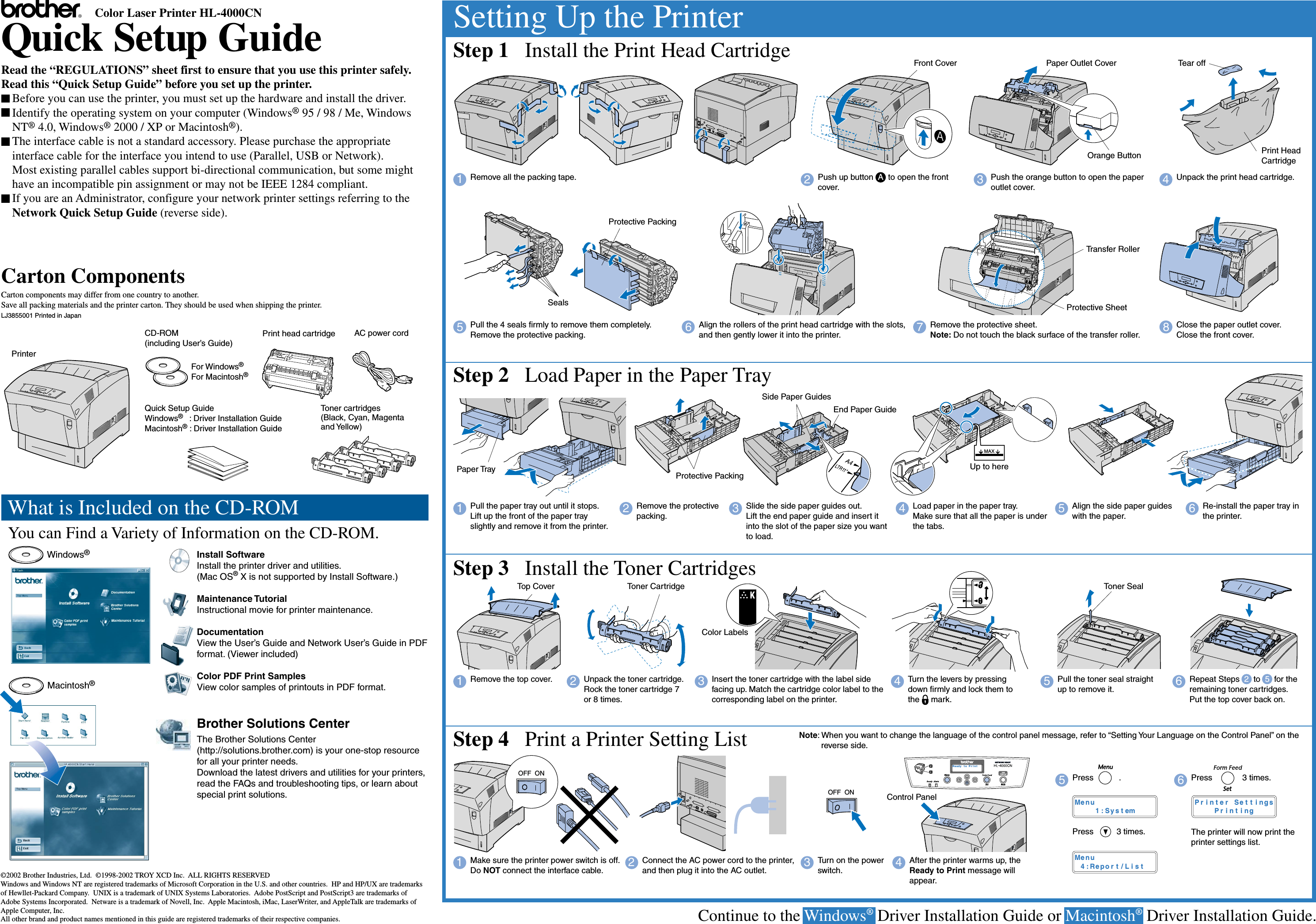 Page 1 of 2 - Brother Brother-Hl-4000Cn-Quick-Start-Guide 4000_QSG_English