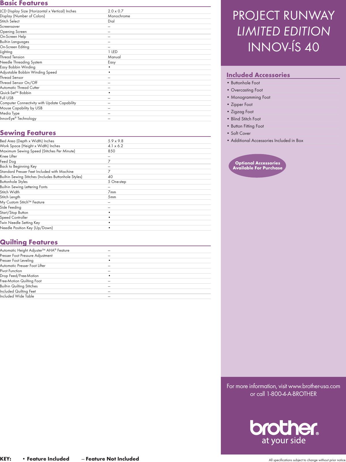 Page 2 of 2 - Brother Brother-Innov-S-40-Specification-Sheet-  Brother-innov-s-40-specification-sheet