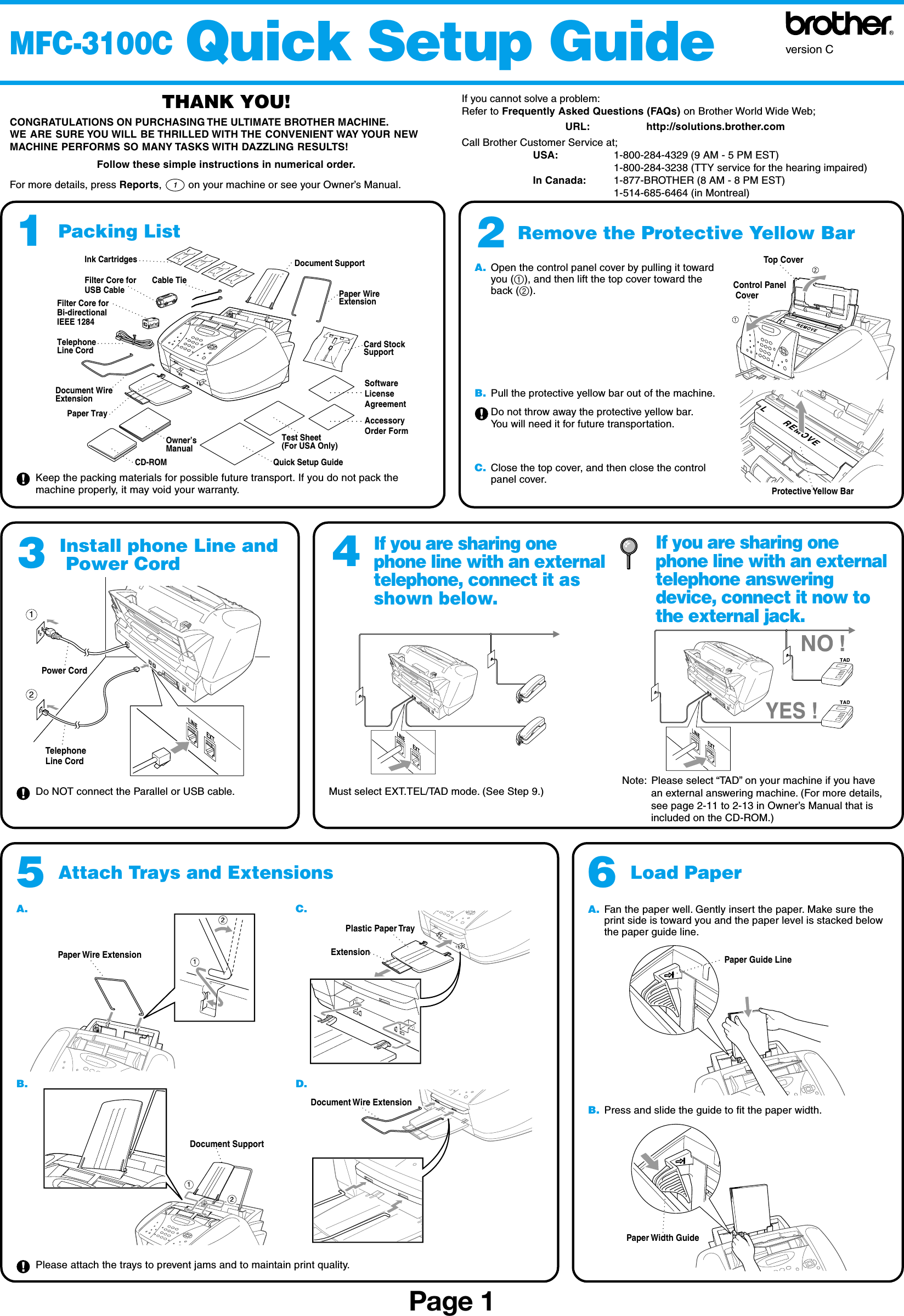 Page 1 of 6 - Brother Brother-Mfc-3100C-Quick-Start-Guide