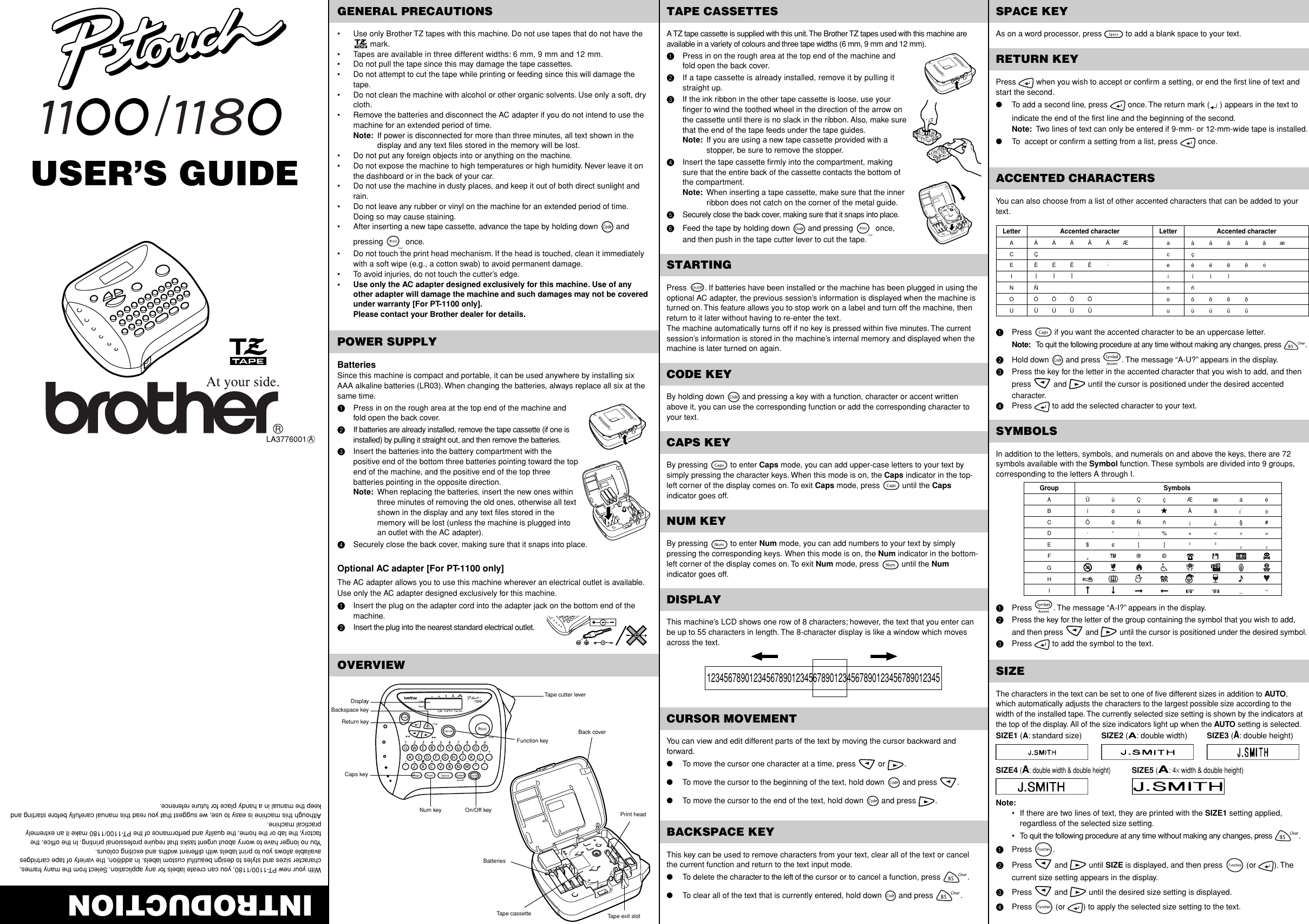 Page 1 of 2 - Brother Brother-P-Touch-1180-Users-Manual-  Brother-p-touch-1180-users-manual