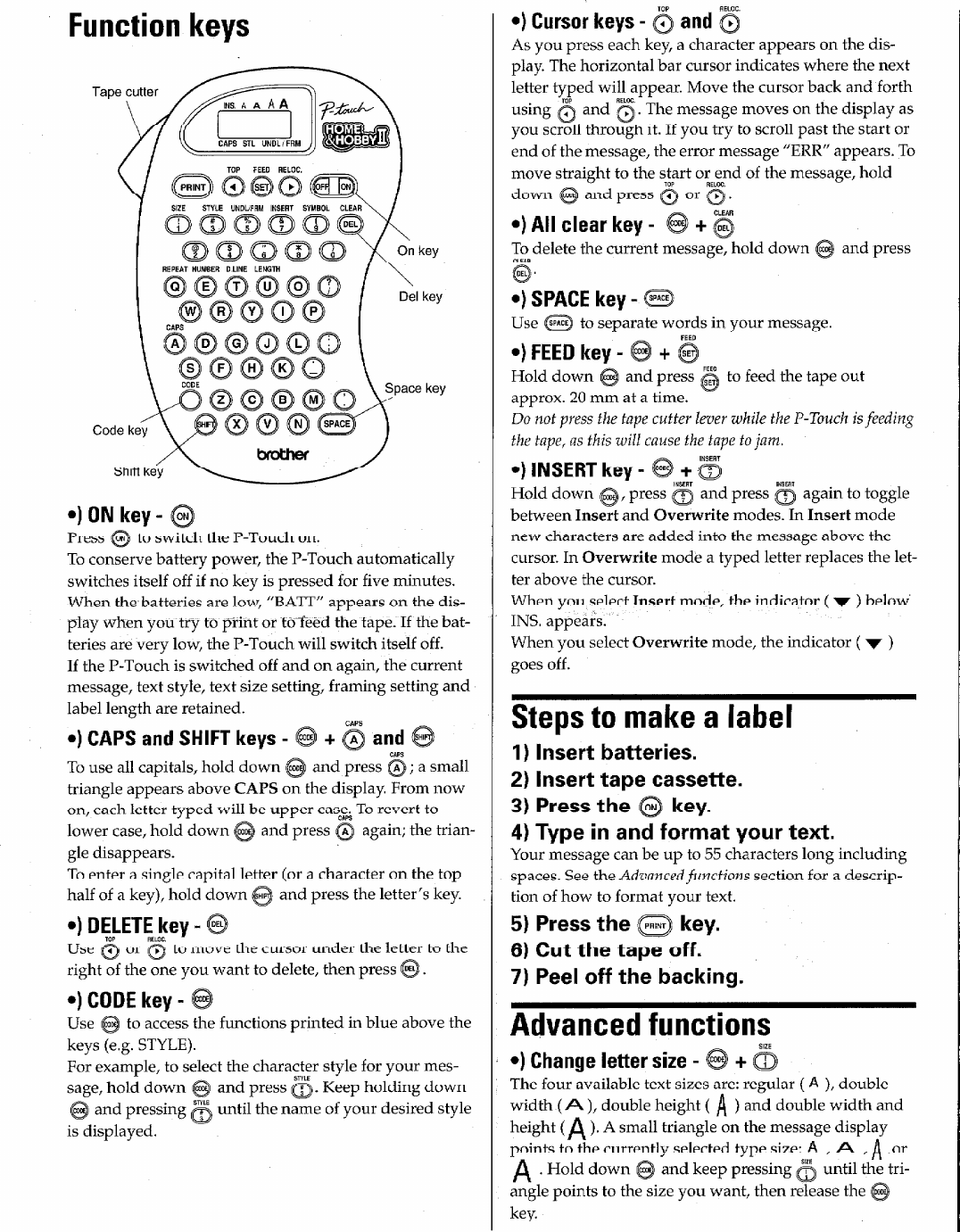 Brother P Touch Pt 110 Users Manual 