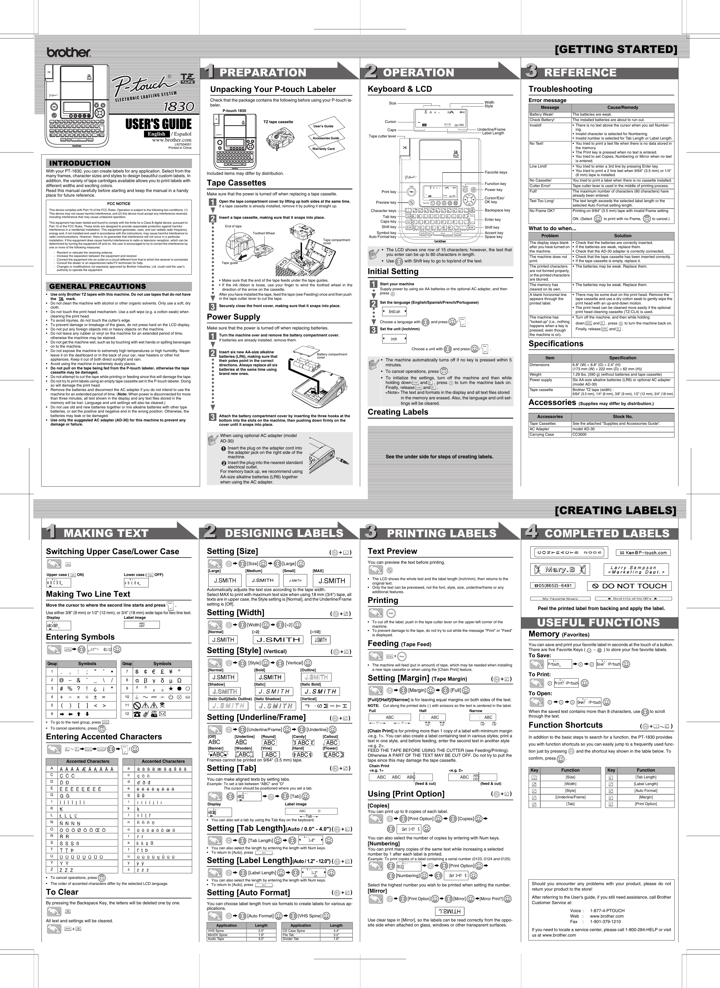 Brother P Touch Pt 1830 Users Manual Pt1830_UG_US(EN)