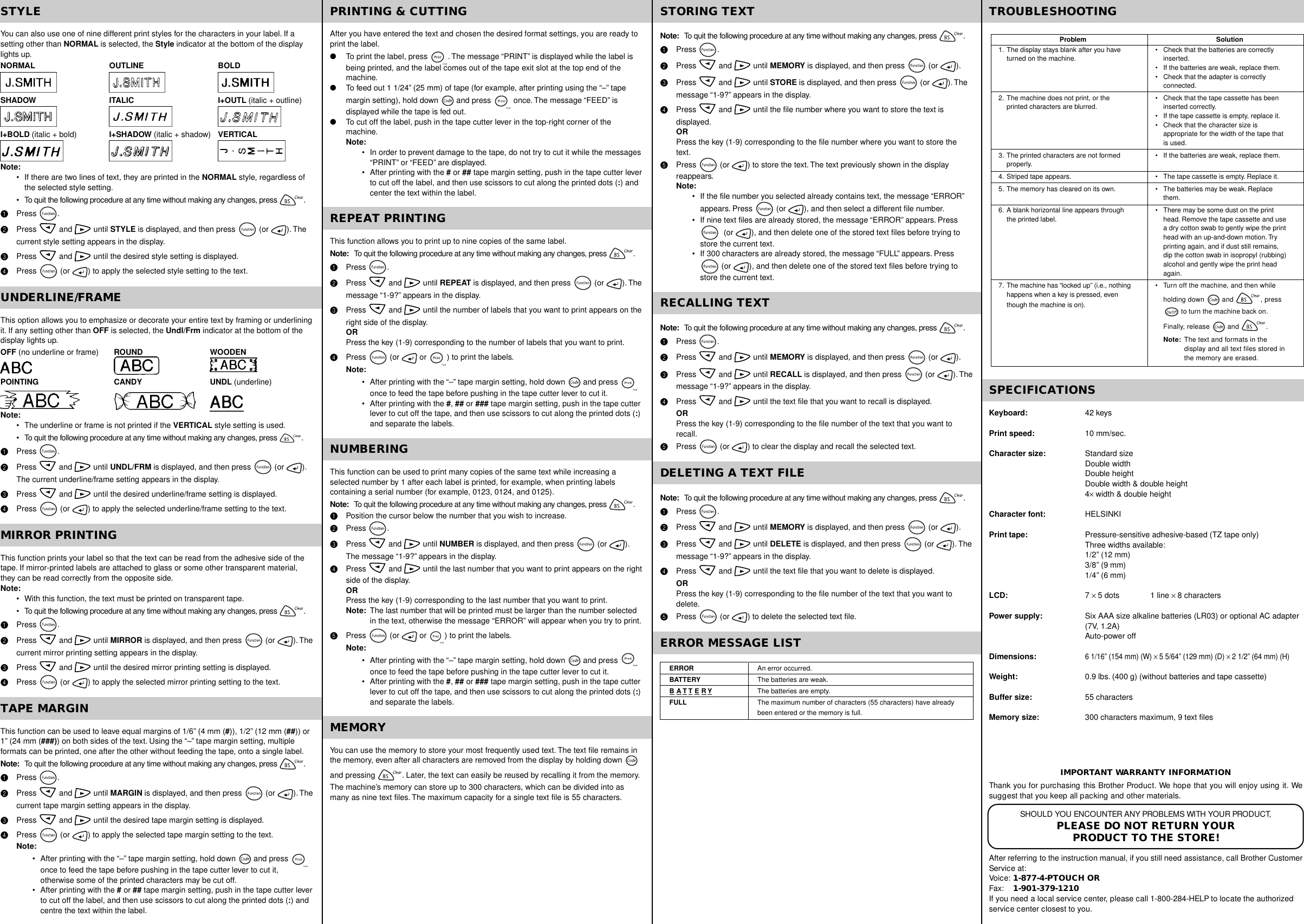 Page 2 of 2 - Brother Brother-Pt-H100-Owner-S-Manual