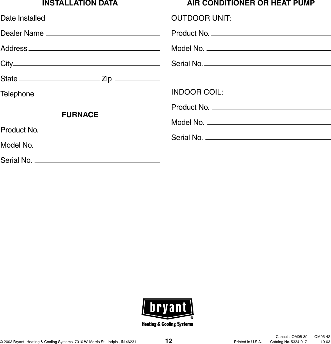 Bryant 350Mav Users Manual