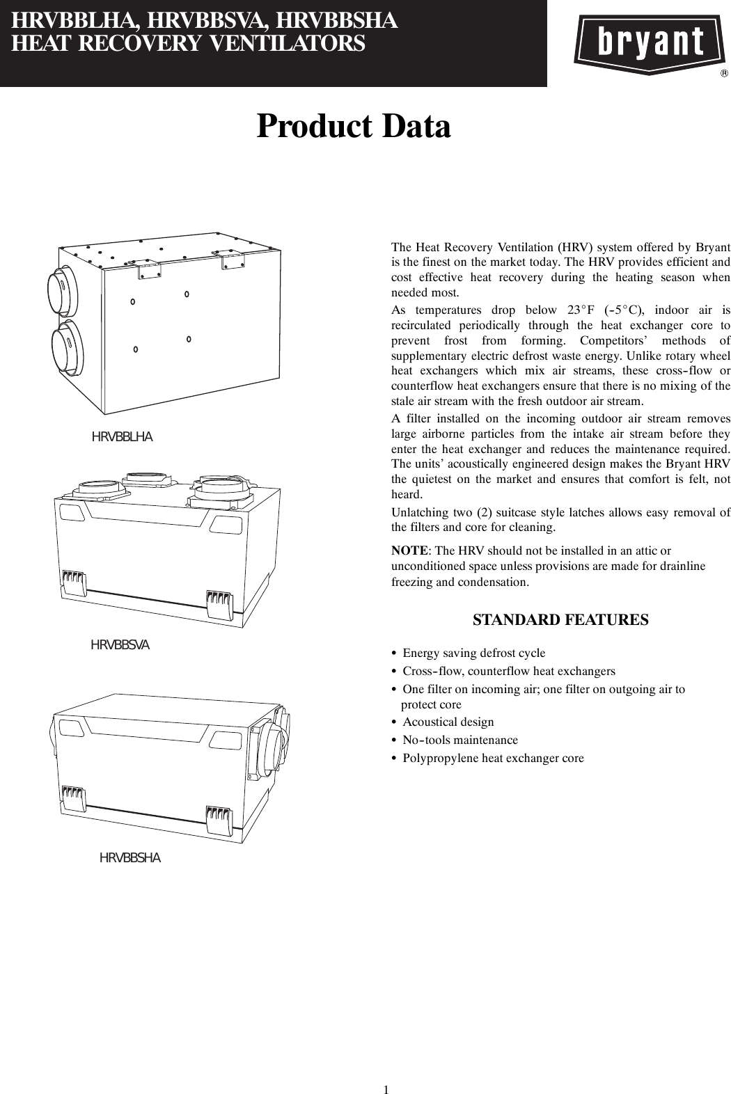Page 1 of 10 - Bryant Bryant-Heat-Recovery-Ventilator-Hrvbblha-Users-Manual- Pdshrv  Bryant-heat-recovery-ventilator-hrvbblha-users-manual