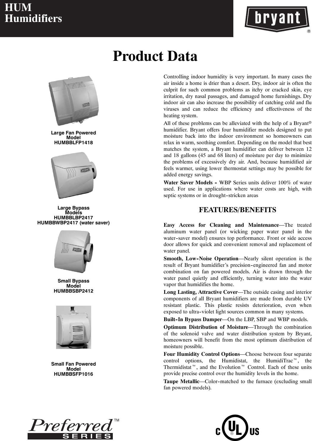 Bryant Humbblbp2417 Users Manual PDSHUM 6