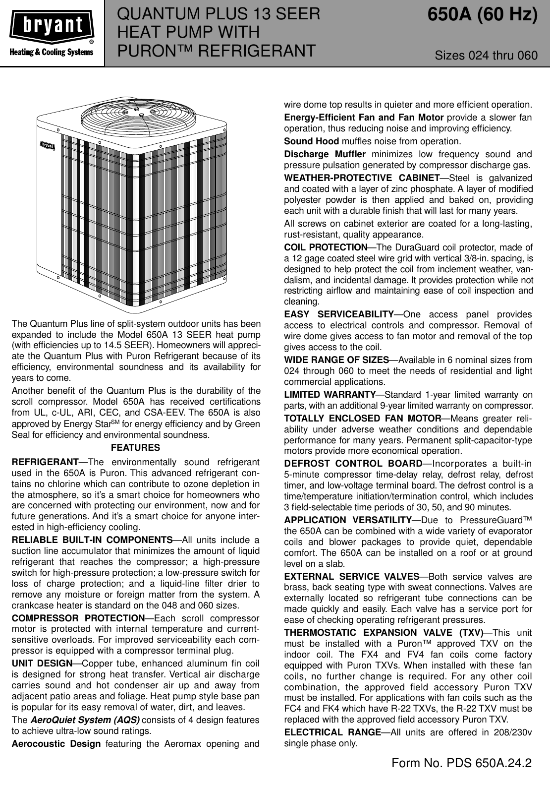 Bryant Quantum Plus 650A Users Manual