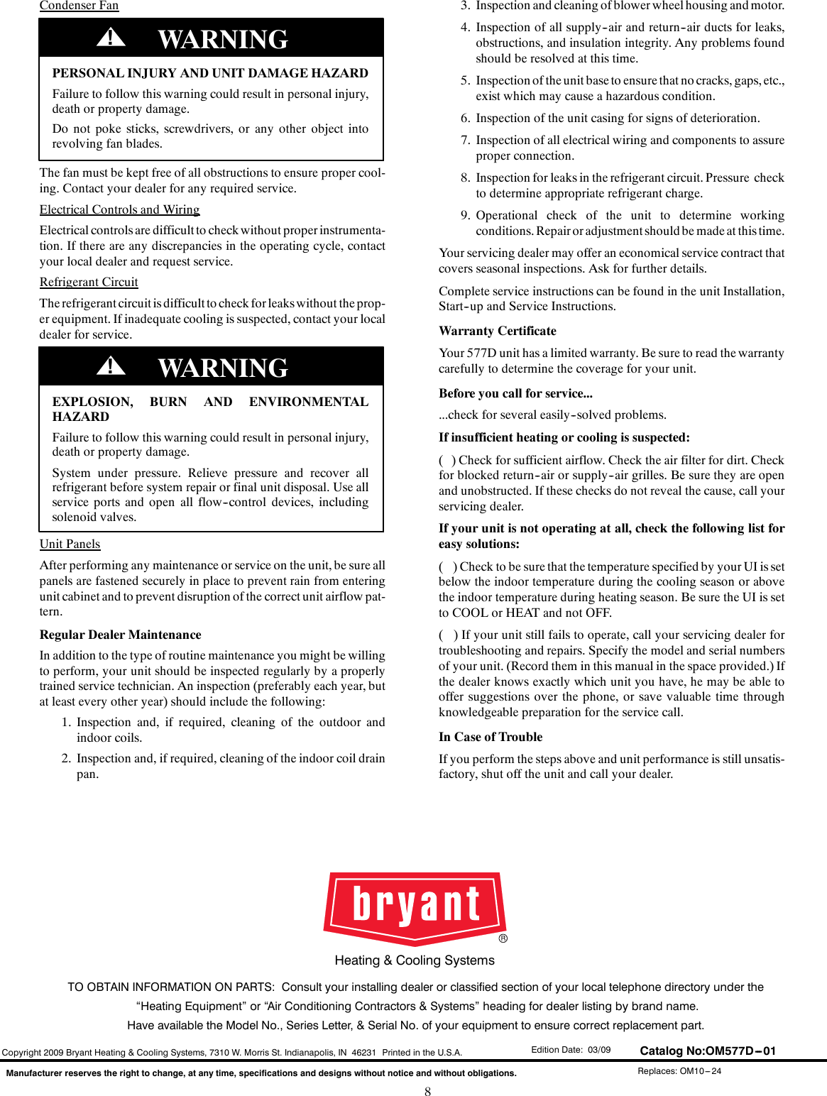 Page 8 of 8 - Bryant Bryant-Single-Packaged-And-Gas-Furnace-System-577D-Users-Manual- OM577D-01  Bryant-single-packaged-and-gas-furnace-system-577d-users-manual