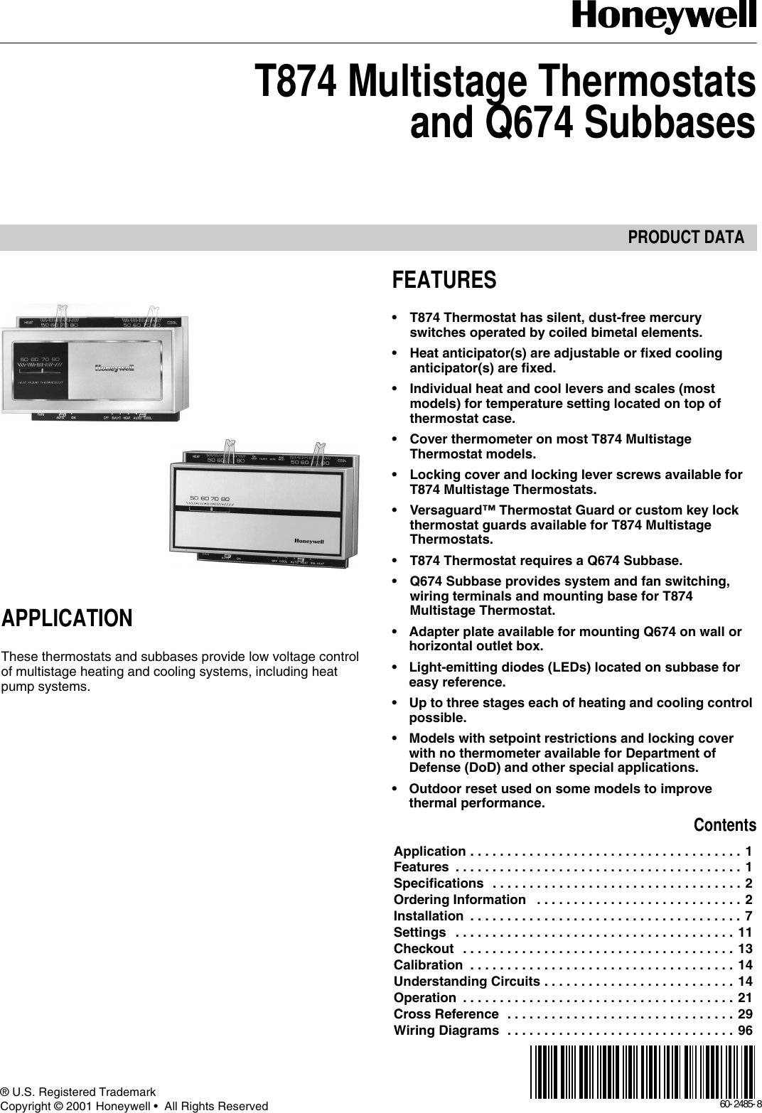 Bryant Thermostat Q674 Users Manual 60 2485 T874 Multistage