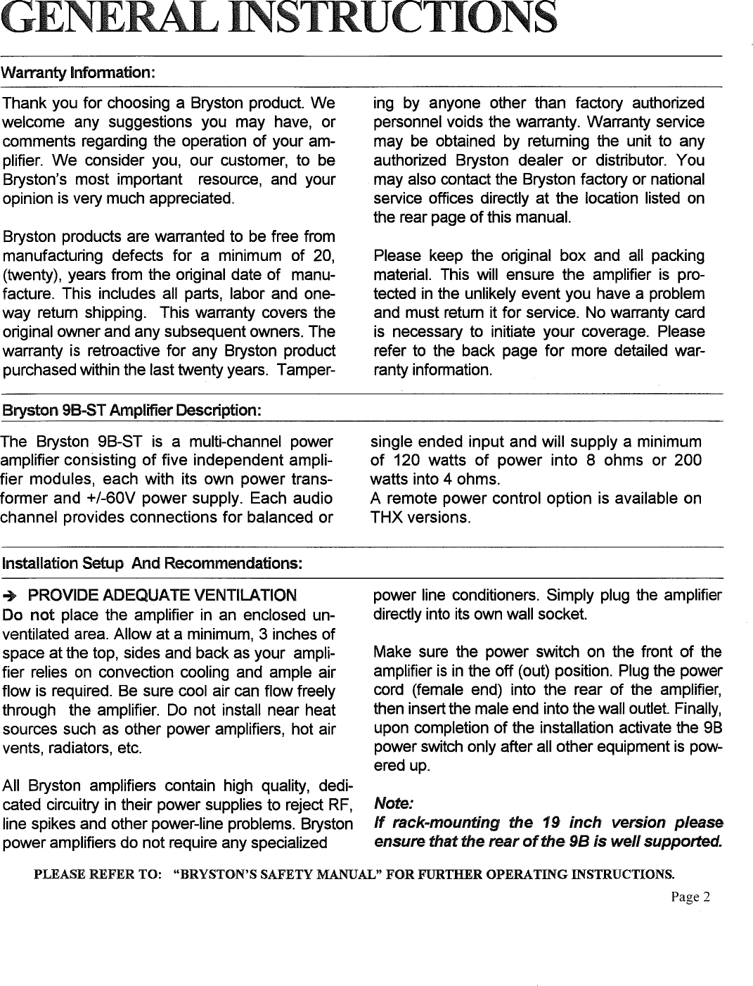 Page 2 of 7 - Bryston Bryston-9B-St-Users-Manual-  Bryston-9b-st-users-manual