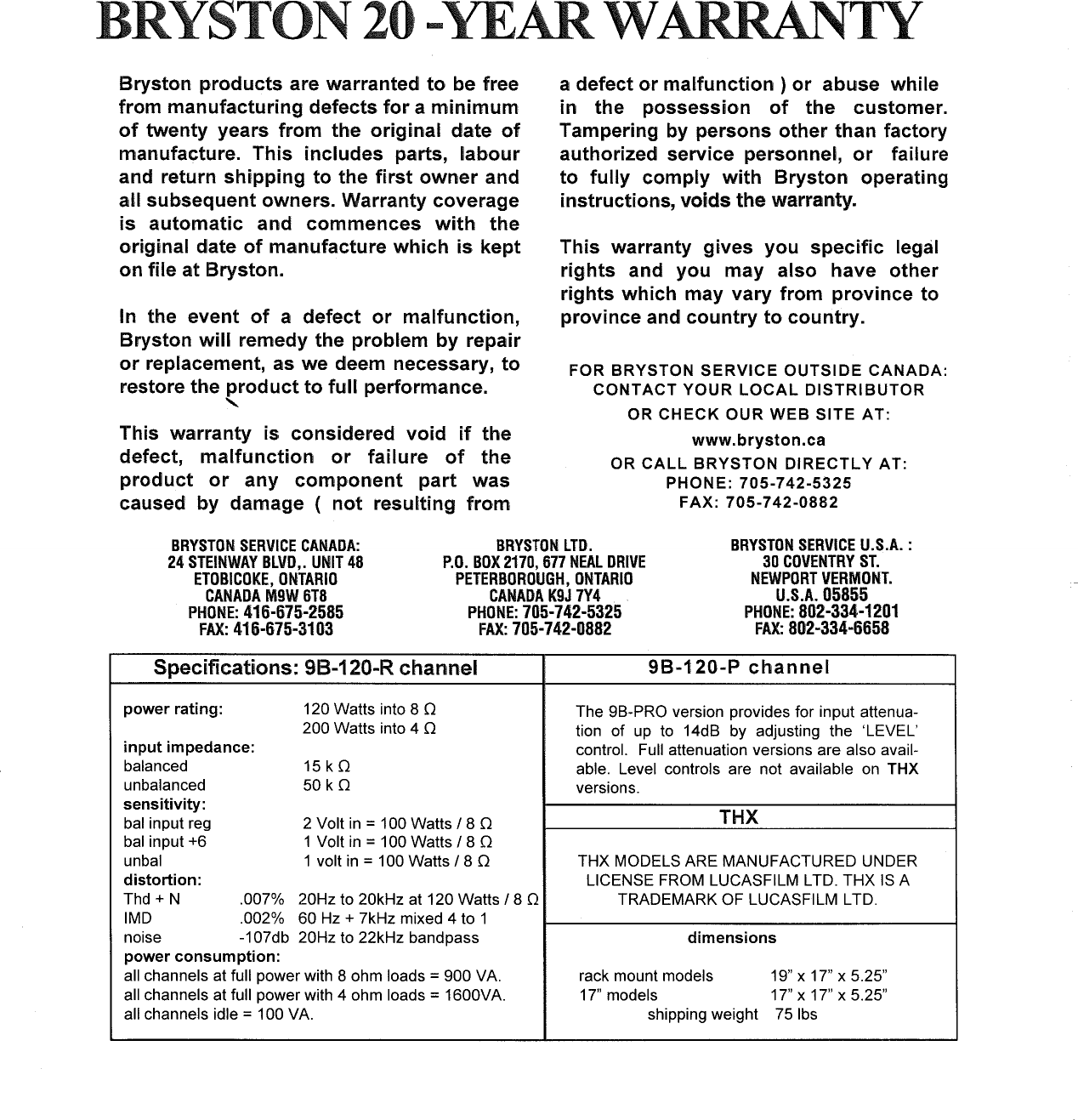 Page 7 of 7 - Bryston Bryston-9B-St-Users-Manual-  Bryston-9b-st-users-manual