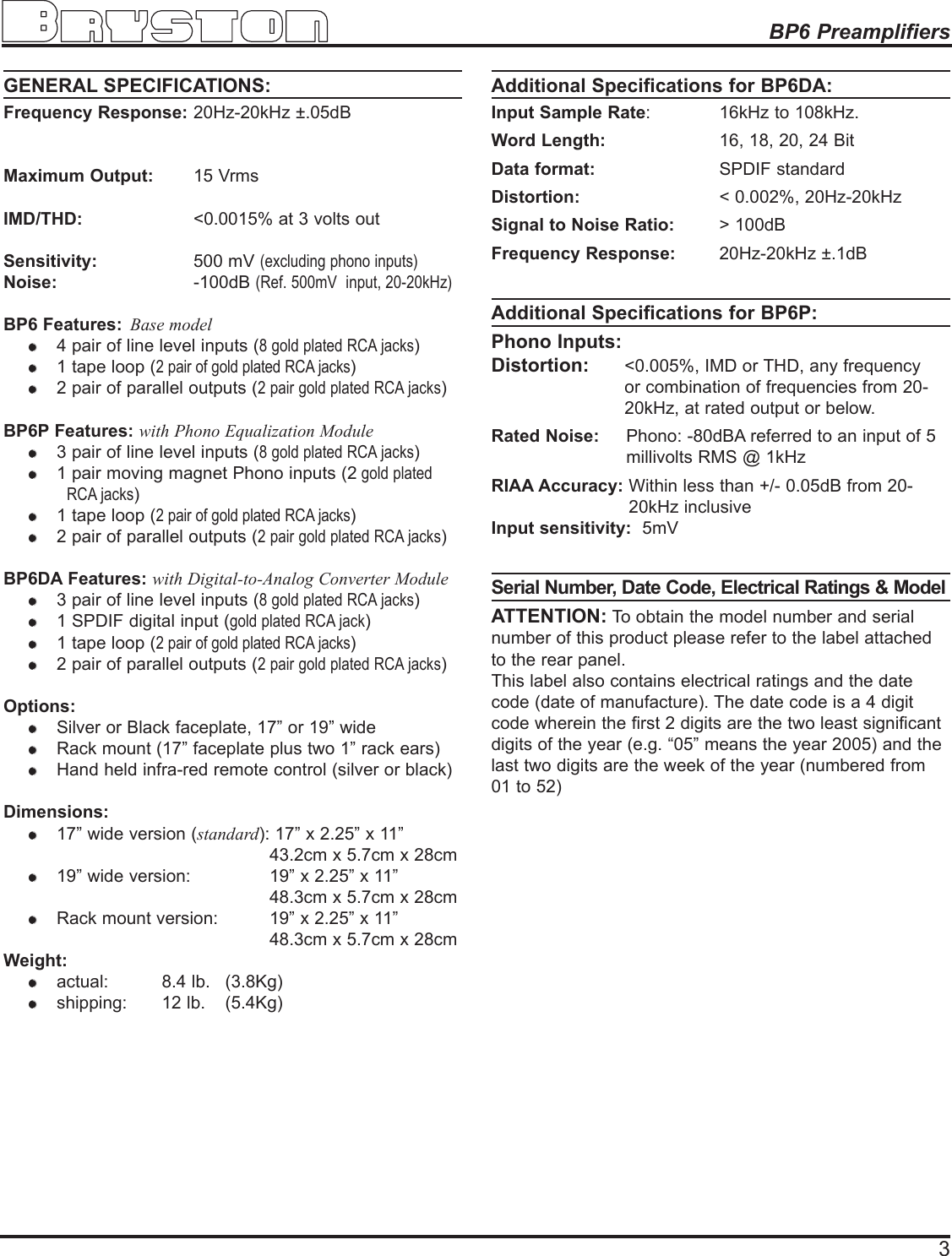 Page 4 of 6 - Bryston Bryston-Bp6-Users-Manual-  Bryston-bp6-users-manual