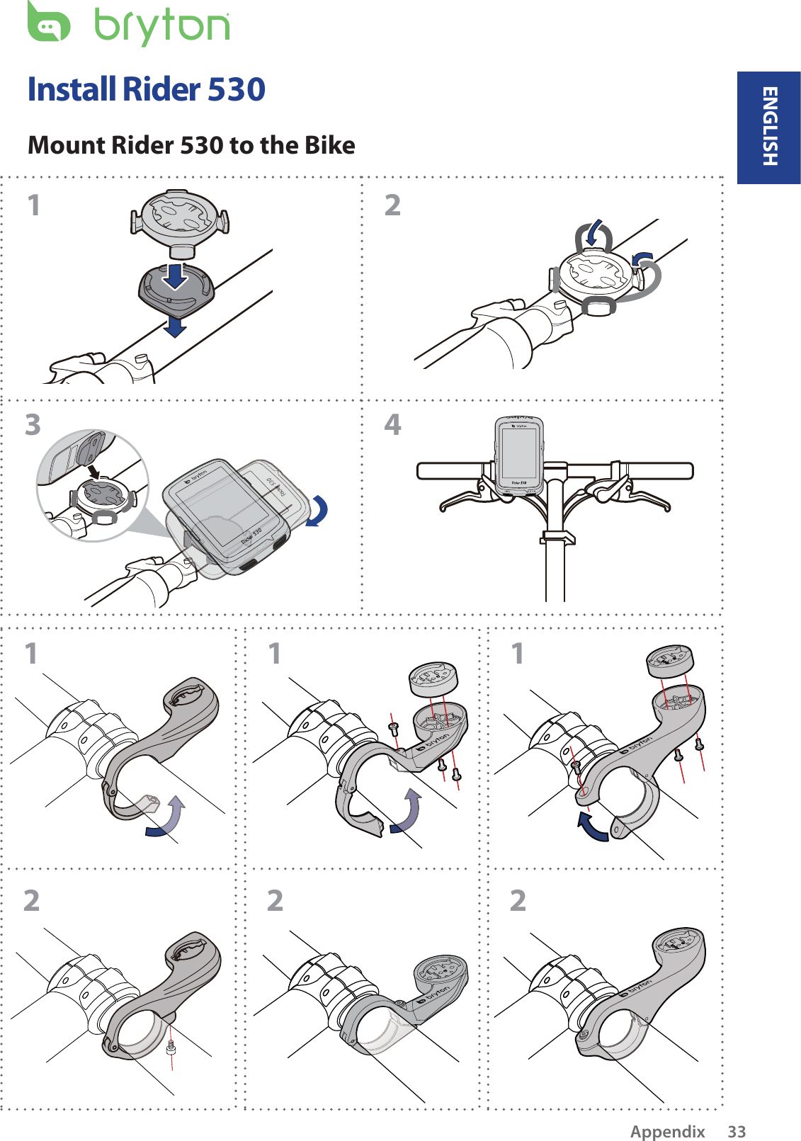 3124212121Install Rider 530Mount Rider 530 to the BikeENGLISHAppendix 33