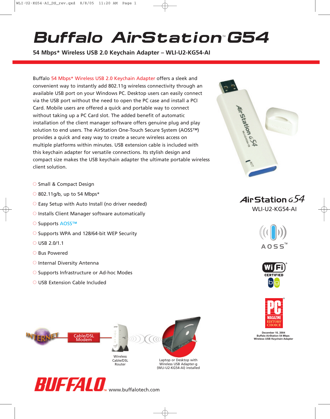 Page 1 of 2 - Buffalo-Technology Buffalo-Technology-Buffalo-Airstation-G54-Wli-U2-Kg54-Ai-Users-Manual- WLI-U2-KG54-A Data Sheet-  Buffalo-technology-buffalo-airstation-g54-wli-u2-kg54-ai-users-manual