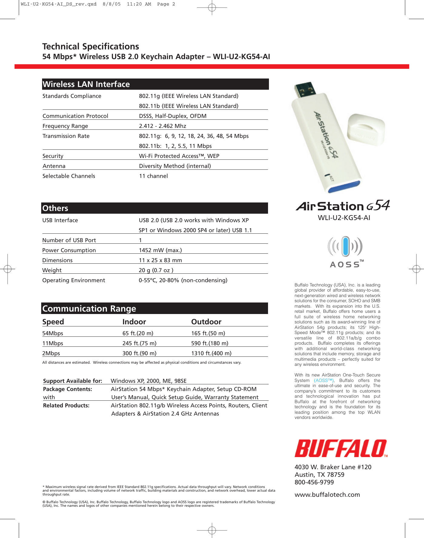 Page 2 of 2 - Buffalo-Technology Buffalo-Technology-Buffalo-Airstation-G54-Wli-U2-Kg54-Ai-Users-Manual- WLI-U2-KG54-A Data Sheet-  Buffalo-technology-buffalo-airstation-g54-wli-u2-kg54-ai-users-manual