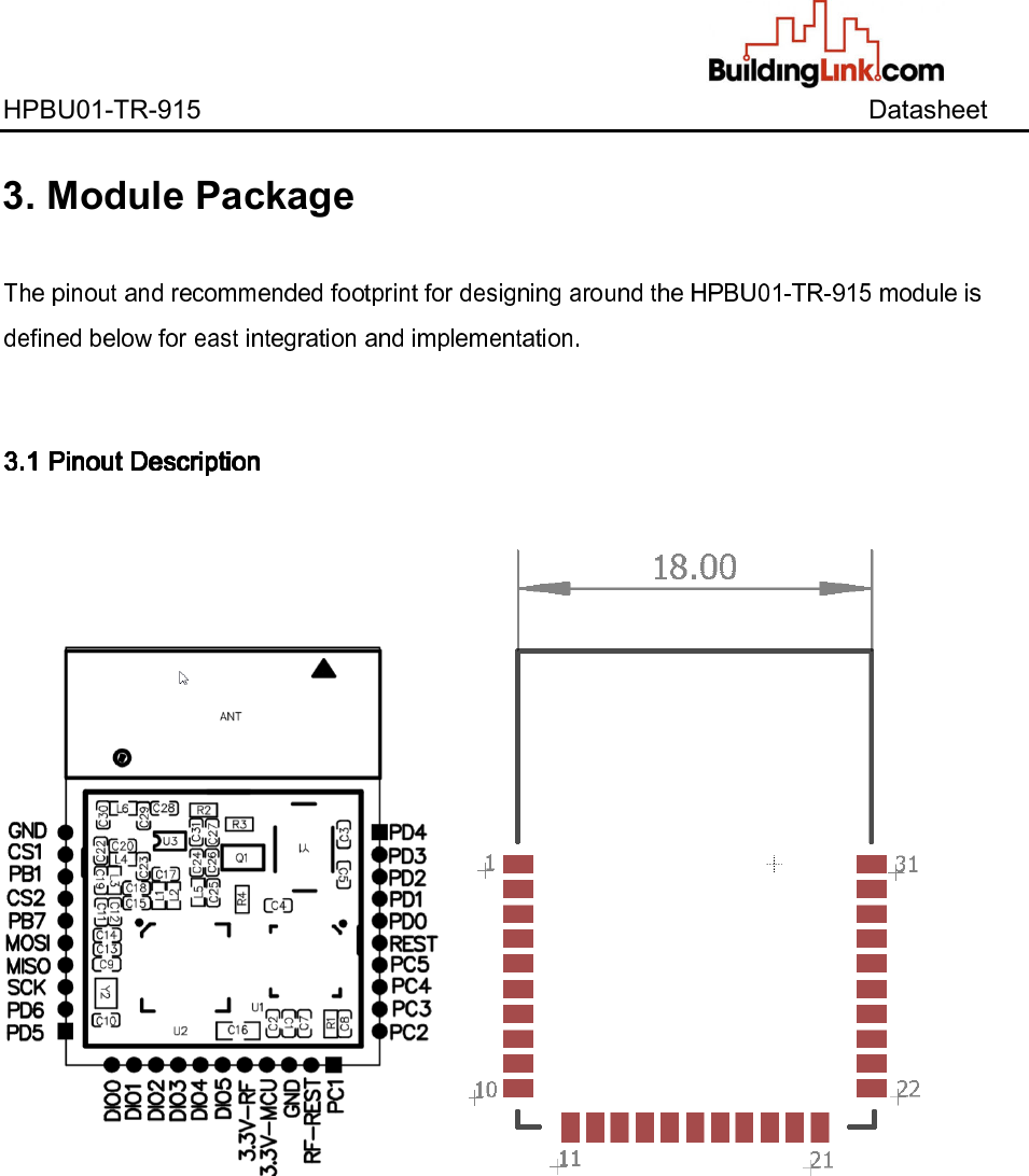                                                                                      HPBU01-TR-915                  Datasheet  3. Module Package               