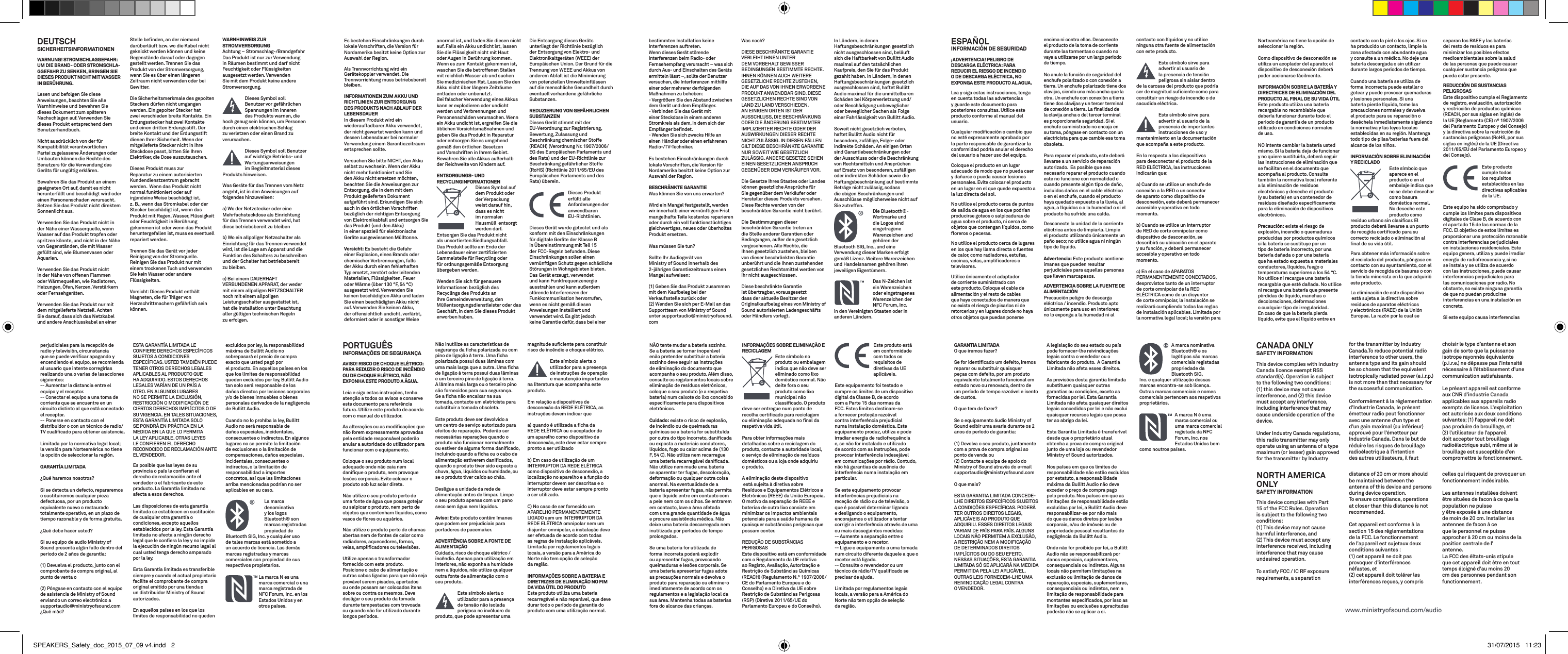 DEUTSCH SICHERHEITSINFORMATIONENWARNUNG! STROMSCHLAGGEFAHR: UM DIE BRAND- ODER STROMSCHLA-GGEFAHR ZU SENKEN, BRINGEN SIE DIESES PRODUKT NICHT MIT WASSER IN BERÜHRUNG.Lesen und befolgen Sie diese Anweisungen, beachten Sie alle Warnhinweise und bewahren Sie dieses Dokument zum späteren Nachschlagen auf. Verwenden Sie dieses Produkt entsprechend dem Benutzerhandbuch.Nicht ausdrücklich von der für Kompatibilität verantwortlichen Partei zugelassene Änderungen oder Umbauten können die Rechte des Benutzers für die Verwendung des Geräts für ungültig erklären.Bewahren Sie das Produkt an einem geeigneten Ort auf, damit es nicht herunterfällt und beschädigt wird oder einen Personenschaden verursacht. Setzen Sie das Produkt nicht direktem Sonnenlicht aus.Verwenden Sie das Produkt nicht in der Nähe einer Wasserquelle, wenn Wasser auf das Produkt tropfen oder spritzen könnte, und nicht in der Nähe von Gegenständen, die mit Wasser gefüllt sind, wie Blumenvasen oder Aquarien.Verwenden Sie das Produkt nicht in der Nähe von offenen Flammen oder Wärmequellen, wie Radiatoren, Heizungen, Öfen, Kerzen, Verstärkern oder Fernsehgeräten.Verwenden Sie das Produkt nur mit dem mitgelieferte Netzteil. Achten Sie darauf, dass sich das Netzkabel und andere Anschlusskabel an einer Stelle benden, an der niemand darüberläuft bzw. wo die Kabel nicht geknickt werden können und keine Gegenstände darauf oder dagegen gestellt werden. Trennen Sie das Produkt von der Stromversorgung, wenn Sie es über einen längeren Zeitraum nicht verwenden oder bei Gewitter.Die Sicherheitsmerkmale des gepolten Steckers dürfen nicht umgangen werden. Ein gepolter Stecker hat zwei verschieden breite Kontakte. Ein Erdungsstecker hat zwei Kontakte und einen dritten Erdungsstift. Der breite Kontakt und der Erdungsstift dienen Ihrer Sicherheit. Wenn der mitgelieferte Stecker nicht in Ihre Steckdose passt, bitten Sie Ihren Elektriker, die Dose auszutauschen.Dieses Produkt muss zur Reparatur zu einem autorisierten Kundendienstzentrum gebracht werden.  Wenn das Produkt nicht normal funktioniert oder auf irgendeine Weise beschädigt ist, z.B., wenn das Stromkabel oder der Stecker beschädigt ist, wenn das Produkt mit Regen, Wasser, Flüssigkeit oder Feuchtigkeit in Berührung gekommen ist oder wenn das Produkt heruntergefallen ist, muss es eventuell repariert werden.Trennen Sie das Gerät vor jeder Reinigung von der Stromquelle. Reinigen Sie das Produkt nur mit einem trockenen Tuch und verwenden Sie kein Wasser oder andere Flüssigkeiten. Vorsicht: Dieses Produkt enthält Magneten, die für Träger von Herzschrittmachern gefährlich sein können.WARNHINWEIS ZUR STROMVERSORGUNGAchtung– Stromschlag-/Brandgefahr Das Produkt ist nur zur Verwendung in Räumen bestimmt und darf nicht Feuchtigkeit oder Flüssigkeiten ausgesetzt werden. Verwenden Sie mit dem Produkt keine andere Stromversorgung.Dieses Symbol soll Benutzer vor gefährlichen Spannungen im Inneren des Produkts warnen, die hoch genug sein können, um Personen durch einen elektrischen Schlag zu verletzen oder einen Brand zu verursachen.Dieses Symbol soll Benutzer auf wichtige Betriebs- und Wartungsanweisungen im Begleitmaterial dieses Produkts hinweisen.Was Geräte für das Trennen vom Netz angeht, ist in den Anweisungen auf folgendes hinzuweisen: a) Wo der Netzstecker oder eine Mehrfachsteckdose als Einrichtung für das Trennen verwendet wird, hat diese betriebsbereit zu bleibenb) Wo ein allpoliger Netzschalter als Einrichtung für das Trennen verwendet wird, ist die Lage am Apparat und die Funktion des Schalters zu beschreiben und der Schalter hat betriebsbereit zu bleiben.c) Bei einem DAUERHAFT VERBUNDENEN APPARAT, der weder mit einem allpoligen NETZSCHALTER noch mit einem allpoligen Leistungsschalter ausgestattet ist, hat die Installation unter Beachtung aller gültigen technischen Regeln zu erfolgen. Es bestehen Einschränkungen durch lokale Vorschriften, die Version für Nordamerika besitzt keine Option zur Auswahl der Region. Als Trennvorrichtung wird ein Gerätekoppler verwendet. Die Trennvorrichtung muss betriebsbereit bleiben.INFORMATIONEN ZUM AKKU UND RICHTLINIEN ZUR ENTSORGUNG DES PRODUKTS NACH ABLAUF DER LEBENSDAUERIn diesem Produkt wird ein wiederauadbarer Akku verwendet, der nicht gewartet werden kann und dessen Lebensdauer bei normaler Verwendung einem Garantiezeitraum entsprechen sollte. Versuchen Sie bitte NICHT, den Akku selbst zu wechseln. Wenn der Akku nicht mehr funktioniert und Sie  den Akku nicht ersetzen möchten, beachten Sie die Anweisungen zur Entsorgung, die in dem mit dem Produkt gelieferten Dokument aufgeführt sind. Erkundigen Sie sich auch in den örtlichen Vorschriften bezüglich der richtigen Entsorgung von Elektronikabfall und entsorgen Sie das Produkt (und den Akku)in einer speziell für elektronische Geräte ausgewiesenen Mülltonne.Vorsicht: Es besteht die Gefahr einer Explosion, eines Brands oder chemischer Verbrennungen, falls der Akku durch einen fehlerhaften Typ ersetzt, zerstört oder leitenden Materialien, Flüssigkeiten, Feuer oder Wärme (über 130 °F, 54°C) ausgesetzt wird. Verwenden Sie keinen beschädigten Akku und laden Sie einen beschädigten Akku nicht auf. Verwenden Sie keinen Akku, der offensichtlich undicht, verfärbt, deformiert oder in sonstiger Weise anormal ist, und laden Sie diesen nicht auf. Falls ein Akku undicht ist, lassen Sie die Flüssigkeit nicht mit Haut oder Augen in Berührung kommen. Wenn es zum Kontakt gekommen ist, waschen Sie die betroffenen Stellen mit reichlich Wasser ab und suchen Sie medizinischen Rat. Lassen Sie den Akku nicht über längere Zeiträume entladen oder unbenutzt.Bei falscher Verwendung eines Akkus kann er explodieren oder undicht werden und Verbrennungen und Personenschäden verursachen. Wenn ein Akku undicht ist, ergreifen Sie die üblichen Vorsichtsmaßnahmen und geben Sie das Produkt in Reparatur oder entsorgen Sie es umgehend gemäß den örtlichen Gesetzen und Vorschriften in Ihrem Gebiet. Bewahren Sie alle Akkus außerhalb der Reichweite von Kindern auf.ENTSORGUNGS- UND RECYCLINGINFORMATIONEN   Dieses Symbol auf dem Produkt oder der Verpackung   weist darauf hin, dass es nicht  im normalen      Hausmüll  entsorgt   werden darf. Entsorgen Sie das Produkt nicht als unsortierten Siedlungsabfall. Das Produkt sollte am Ende der Lebensdauer einer zertizierten Sammelstelle für Recycling oder für ordnungsgemäße Entsorgung übergeben werden.Wenden Sie sich für genauere Informationen bezüglich des Recyclings des Produkts an Ihre Gemeindeverwaltung, den Müllentsorgungsdienstleister oder das Geschäft, in dem Sie dieses Produkt erworben haben.Die Entsorgung dieses Geräts unterliegt der Richtlinie bezüglich der Entsorgung von Elektro- und Elektronikaltgeräten (WEEE) der Europäischen Union. Der Grund für die Trennung von WEEE und Akkus von anderem Abfall ist die Minimierung von potenziellen Umwelteinüssen auf die menschliche Gesundheit durch eventuell vorhandene gefährliche Substanzen.REDUZIERUNG VON GEFÄHRLICHEN SUBSTANZENDieses Gerät stimmt mit der EU-Verordnung zur Registrierung, Bewertung, Zulassung und Beschränkung chemischer Stoffe (REACH) (Verordnung Nr. 1907/2006/EG des Europäischen Parlaments und des Rats) und der EU-Richtlinie zur Beschränkung gefährlicher Stoffe (RoHS) (Richtlinie 2011/65/EU des Europäischen Parlaments und des Rats) überein.   Dieses  Produkt erfüllt alle Anforderungen der  anwendbaren  EU-Richtlinien.Dieses Gerät wurde getestet und als konform mit den Einschränkungen für digitale Geräte der Klasse B in Übereinstimmung mit Teil 15 der FCC-Regeln befunden. Diese Einschränkungen sollen einen vernünftigen Schutz gegen schädliche Störungen in Wohngebieten bieten. Das Gerät erzeugt, verwendet und kann Funkfrequenzenergie ausstrahlen und kann außerdem störende Interferenzen der Funkkommunikation hervorrufen, wenn es nicht gemäß diesen Anweisungen installiert und verwendet wird. Es gibt jedoch keine Garantie dafür, dass bei einer bestimmten Installation keine Interferenzen auftreten.Wenn dieses Gerät störende Interferenzen beim Radio- oder Fernsehempfang verursacht– was sich durch Aus- und Einschalten des Geräts ermitteln lässt–, sollte der Benutzer versuchen, die Interferenzen mithilfe einer oder mehrerer derfolgenden Maßnahmen zu beheben:- Vergrößern Sie den Abstand zwischen dem Gerät und dem Empfänger.- Verbinden Sie das Gerät mit einer Steckdose in einem anderen Stromkreis als dem, in dem sich der Empfänger bendet.- Wenden Sie sich zwecks Hilfe an einen Händler oder einen erfahrenen Radio-/TV-Techniker.Es bestehen Einschränkungen durch lokale Vorschriften, die Version für Nordamerika besitzt keine Option zur Auswahl der Region.BESCHRÄNKTE GARANTIEWas können Sie von uns erwarten? Wird ein Mangel festgestellt, werden wir innerhalb einer vernünftigen Frist mangelhafte Teile kostenlos reparieren oder durch ein voll funktionstüchtiges gleichwertiges, neues oder überholtes Produkt ersetzen. Was müssen Sie tun? Sollte Ihr Audiogerät von MinistryofSound innerhalb des 2-jährigen Garantiezeitraums einen Mangel aufweisen:(1) Geben Sie das Produkt zusammen mit dem Kaufbeleg bei der Verkaufsstelle zurück oder (2) Wenden Sie sich per E-Mail an das Supportteam von Ministry of Sound unter supportaudio@ministryofsound.comWas noch? DIESE BESCHRÄNKTE GARANTIE VERLEIHT IHNEN UNTER DEM VORBEHALT GEWISSER BEDINGUNGEN BESTIMMTE RECHTE. IHNEN KÖNNEN AUCH WEITERE GESETZLICHE RECHTE ZUSTEHEN, DIE AUF DAS VON IHNEN ERWORBENE PRODUKT ANWENDBAR SIND. DIESE GESETZLICHEN RECHTE SIND VON LAND ZU LAND VERSCHIEDEN. AN EINIGEN ORTEN IST DER AUSSCHLUSS, DIE BESCHRÄNKUNG ODER DIE ÄNDERUNG BESTIMMTER IMPLIZIERTER RECHTE ODER DER AUSWIRKUNGEN DIESER RECHTE NICHT ZULÄSSIG. IN DIESEN FÄLLEN GILT DIESE BESCHRÄNKTE GARANTIE NUR SOWEIT WIE GESETZLICH ZULÄSSIG. ANDERE GESETZE SEHEN EINEN GESETZLICHEN ANSPRUCH GEGENÜBER DEM VERKÄUFER VOR.Die Gesetze Ihres Staates oder Landes können gesetzliche Ansprüche für Sie gegenüber dem Verkäufer oder Hersteller dieses Produkts vorsehen. Diese Rechte werden von der beschränkten Garantie nicht berührt.Die Bestimmungen dieser beschränkten Garantie treten an die Stelle anderer Garantien oder Bedingungen, außer den gesetzlich vorgesehenen. Alle Rechte, die Ihnen gesetzlich zustehen, bleiben von dieser beschränkten Garantie unberührt und die Ihnen zustehenden gesetzlichen Rechtsmittel werden von ihr nicht ausgeschlossen.Diese beschränkte Garantie ist übertragbar, vorausgesetzt dass der aktuelle Besitzer den Originalkaufbeleg eines von Ministry of Sound autorisierten Ladengeschäfts oder Händlers vorlegt.In Ländern, in denen Haftungsbeschränkungen gesetzlich nicht ausgeschlossen sind, beläuft sich die Haftbarkeit von Bullitt Audio maximal auf den tatsächlichen Kaufpreis, den Sie für das Produkt gezahlt haben. In Ländern, in denen Haftungsbeschränkungen gesetzlich ausgeschlossen sind, haftet Bullitt Audio maximal für die unmittelbaren Schäden bei Körperverletzung und/oder Beschädigung unbeweglicher oder beweglicher Sachen als Folge einer Fahrlässigkeit von Bullitt Audio.Soweit nicht gesetzlich verboten, haftet Bullitt Audio nicht für besondere, zufällige, Folge- oder indirekte Schäden. An einigen Orten sind Garantiebeschränkungen oder der Ausschluss oder die Beschränkung von Rechtsmitteln und Ansprüchen auf Ersatz von besonderen, zufälligen oder indirekten Schäden sowie die Haftungsbeschränkung auf bestimmte Beträge nicht zulässig, sodass die obigen Beschränkungen und Ausschlüsse möglicherweise nicht auf Sie zutreffen.   Die  Bluetooth®-Wortmarke und die Logos sind eingetragene Warenzeichen und gehören der Bluetooth SIG, Inc., und eine Verwendung dieser Marken erfolgt gemäß Lizenz. Weitere Warenzeichen und Handelsnamen gehören ihren jeweiligen Eigentümern.   Das N-Zeichen ist ein Warenzeichen oder eingetragenes Warenzeichen der NFC Forum, Inc. in den Vereinigten Staaten oder in anderen Ländern.ESPAÑOL INFORMACIÓN DE SEGURIDAD¡ADVERTENCIA! PELIGRO DE DESCARGA ELÉCTRICA: PARA REDUCIR EL RIESGO DE INCENDIO O DE DESCARGA ELÉCTRICA, NO EXPONGA ESTE PRODUCTO AL AGUA.Lea y siga estas instrucciones, tenga en cuenta todas las advertencias y guarde este documento para posteriores consultas. Utilice este producto conforme al manual del usuario.Cualquier modicación o cambio que no esté expresamente aprobado por la parte responsable de garantizar la conformidad podría anular el derecho del usuario a hacer uso del equipo.Coloque el producto en un lugar adecuado de modo que no pueda caer y dañarse o pueda causar lesiones personales. Evite colocar el producto en un lugar en el que quede expuesto a la luz directa del sol.No utilice el producto cerca de puntos de salida de agua en los que podrían producirse goteos o salpicaduras de agua sobre el producto, ni cerca de objetos que contengan líquidos, como oreros o peceras.No utilice el producto cerca de lugares en los que hay llama directa o fuentes de calor, como radiadores, estufas, cocinas, velas, amplicadores o televisores.Utilice únicamente el adaptador de corriente suministrado con este producto. Coloque el cable de alimentación y el resto de cables que haya conectados de manera que no exista el riesgo de pisarlos ni de retorcerlos y en lugares donde no haya otros objetos que puedan ponerse encima ni contra ellos. Desconecte el producto de la toma de corriente durante las tormentas o cuando no vaya a utilizarse por un largo periodo de tiempo.No anule la función de seguridad del enchufe polarizado o con conexión a tierra. Un enchufe polarizado tiene dos clavijas, siendo una más ancha que la otra. Un enchufe con conexión a tierra tiene dos clavijas y un tercer terminal de conexión a tierra. La nalidad de la clavija ancha o del tercer terminal es proporcionarle seguridad. Si el enchufe suministrado no encaja en su toma, póngase en contacto con un electricista para que cambie esa toma obsoleta.Para reparar el producto, este deberá llevarse a un servicio de reparación autorizado.  Es posible que sea necesario reparar el producto cuando este no funcione con normalidad o cuando presente algún tipo de daño, incluidos daños en el cable eléctrico o en el enchufe, cuando el producto haya quedado expuesto a la lluvia, al agua, a líquidos o a la humedad o si el producto ha sufrido una caída.Desconecte la unidad de la corriente eléctrica antes de limpiarla. Limpie el producto utilizando únicamente un paño seco; no utilice agua ni ningún tipo de líquido. Advertencia: Este producto contiene imanes que pueden resultar perjudiciales para aquellas personas que lleven marcapasos.ADVERTENCIA SOBRE LA FUENTE DE ALIMENTACIÓNPrecaución peligro de descarga eléctrica / incendio. Producto apto únicamente para uso en interiores; no lo exponga a la humedad ni al contacto con líquidos y no utilice ninguna otra fuente de alimentación con este producto.Este símbolo sirve para advertir al usuario de la presencia de tensión peligrosa sin aislar dentro de la carcasa del producto que podría ser de magnitud suciente como para constituir un riesgo de incendio o de sacudida eléctrica.Este símbolo sirve para advertir al usuario de la presencia de importantes instrucciones de uso y mantenimiento en la documentación que acompaña a este producto.En lo respecta a los dispositivos para desconectar el producto de la RED ELÉCTRICA, las instrucciones indicarán que:  a) Cuando se utilice un enchufe de conexión a la RED o un conector de aparato como dispositivo de desconexión, este deberá permanecer accesible y operativo en todo momento.b) Cuando se utilice un interruptor de RED de corte omnipolar como dispositivo de desconexión, se describirá su ubicación en el aparato y su función, y deberá permanecer accesible y operativo en todo momento.c) En el caso de APARATOS PERMANENTEMENTE CONECTADOS, desprovistos tanto de un interruptor de corte omnipolar de la RED ELÉCTRICA como de un disyuntor de corte omnipolar, la instalación se realizará cumpliendo todas las reglas de instalación aplicables. Limitada por la normativa legal local; la versión para Norteamérica no tiene la opción de seleccionar la región. Como dispositivo de desconexión se utiliza un acoplador del aparato; el dispositivo de desconexión deberá poder accionarse fácilmente.INFORMACIÓN SOBRE LA BATERÍA Y DIRECTRICES DE ELIMINACIÓN DEL PRODUCTO AL FINAL DE SU VIDA ÚTILEste producto utiliza una batería recargable no recambiable que debería funcionar durante todo el periodo de garantía de un producto utilizado en condiciones normales de uso. NO intente cambiar la batería usted mismo. Si la batería deja de funcionar y no quiere sustituirla, deberá seguir las instrucciones de eliminación que se facilitan en el documento que acompaña al producto. Consulte también la normativa local referente a la eliminación de residuos electrónicos y deseche el producto  (y su batería) en un contenedor de residuos diseñado especícamente para la eliminación de dispositivos electrónicos.Precaución: existe el riesgo de explosión, incendio o quemaduras producidas por productos químicos si la batería se sustituye por un tipo de batería incorrecto, por una batería dañada o por una batería que ha estado expuesta a materiales conductores, líquidos, fuego o temperaturas superiores a los 54 °C. No utilice ni recargue una batería recargable que esté dañada. No utilice ni recargue una batería que presente pérdidas de líquido, manchas o decoloraciones, deformaciones o cualquier tipo de irregularidad. En caso de que la batería pierda líquido, evite que el líquido entre en contacto con la piel o los ojos. Si se ha producido un contacto, limpie la zona afectada con abundante agua y consulte a un médico. No deje una batería descargada o sin utilizar durante largos periodos de tiempo.Cuando una batería se utiliza de forma incorrecta puede estallar o gotear y puede provocar quemaduras y lesiones personales. Si una batería pierde líquido, tome las precauciones normales y devuelva el producto para su reparación o deséchela inmediatamente siguiendo la normativa y las leyes locales establecidas en su región. Mantenga todo tipo de pilas/baterías fuera del alcance de los niños.INFORMACIÓN SOBRE ELIMINACIÓN Y RECICLADO   Este símbolo que aparece en el producto o en el embalaje indica que no se debe desechar como basura doméstica normal. No deseche este producto como residuo urbano sin clasicar. El producto deberá llevarse a un punto de recogida certicado para su correcto reciclado o eliminación al nal de su vida útil.Para obtener más información sobre el reciclado del producto, póngase en contacto con su ayuntamiento, con el servicio de recogida de basuras o con la tienda minorista en la que adquirió este producto.La eliminación de este dispositivo está sujeta a la directiva sobre residuos de aparatos eléctricos y electrónicos (RAEE) de la Unión Europea. La razón por la cual se separan los RAEE y las baterías del resto de residuos es para minimizar los posibles efectos medioambientales sobre la salud de las personas que puede causar cualquier sustancia peligrosa que pueda estar presente.REDUCCIÓN DE SUSTANCIAS PELIGROSASEste dispositivo cumple el Reglamento de registro, evaluación, autorización y restricción de productos químicos (REACH, por sus siglas en inglés) de la UE [Reglamento (CE) nº 1907/2006 del Parlamento Europeo y del Consejo] y la directiva sobre la restricción de sustancias peligrosas (RoHS, por sus siglas en inglés) de la UE (Directiva 2011/65/EU del Parlamento Europeo y del Consejo).    Este  producto cumple todos los requisitos  establecidos en las directivas aplicables de la UE.Este equipo ha sido comprobado y cumple los límites para dispositivos digitales de Clase B, de acuerdo con el apartado 15 de las normas de la FCC. El objetivo de estos límites es proporcionar una protección razonable contra interferencias perjudiciales en instalaciones residenciales. Este equipo genera, utiliza y puede irradiar energía de radiofrecuencia y, si no se instala y se utiliza de acuerdo con las instrucciones, puede causar interferencias perjudiciales para las comunicaciones por radio. No obstante, no existe ninguna garantía de que no puedan producirse interferencias en una instalación en concreto.Si este equipo causa interferencias perjudiciales para la recepción de radio y televisión, circunstancia que se puede vericar apagando y encendiendo el equipo, se recomienda al usuario que intente corregirlas realizando una o varias de lasacciones siguientes:-- Aumentar la distancia entre el equipo y el receptor.-- Conectar el equipo a una toma de corriente que se encuentre en un circuito distinto al que está conectado el receptor.-- Ponerse en contacto con el distribuidor o con un técnico de radio/TV cualicado para obtener asistencia.Limitada por la normativa legal local; la versión para Norteamérica no tiene la opción de seleccionar la región.GARANTÍA LIMITADA¿Qué haremos nosotros? Si se detecta un defecto, repararemos o sustituiremos cualquier pieza defectuosa, por un producto equivalente nuevo o restaurado totalmente operativo, en un plazo de tiempo razonable y de forma gratuita. ¿Qué debe hacer usted? Si su equipo de audio Ministry of Sound presenta algún fallo dentro del periodo de 2 años de garantía:(1) Devuelva el producto, junto con el comprobante de compra original, al punto de venta o (2) Póngase en contacto con el equipo de asistencia de Ministry of Sound enviando un correo electrónico a supportaudio@ministryofsound.com¿Qué más? ESTA GARANTÍA LIMITADA LE CONFIERE DERECHOS ESPECÍFICOS SUJETOS A CONDICIONES ESPECÍFICAS. USTED TAMBIÉN PUEDE TENER OTROS DERECHOS LEGALES APLICABLES AL PRODUCTO QUE HA ADQUIRIDO. ESTOS DERECHOS LEGALES VARÍAN DE UN PAÍS A OTRO. EN ALGUNOS LUGARES NO SE PERMITE LA EXCLUSIÓN, RESTRICCIÓN O MODIFICACIÓN DE CIERTOS DERECHOS IMPLÍCITOS O DE SU VIGENCIA. EN TALES SITUACIONES, ESTA GARANTÍA LIMITADA SOLO SE PONDRÁ EN PRÁCTICA EN LA MEDIDA EN LA QUE LO PERMITA LA LEY APLICABLE. OTRAS LEYES LE CONFIEREN EL DERECHO RECONOCIDO DE RECLAMACIÓN ANTE EL VENDEDOR.Es posible que las leyes de su provincia o país le coneran el derecho de reclamación ante el vendedor o el fabricante de este producto. La Garantía limitada no afecta a esos derechos.Las disposiciones de esta garantía limitada se establecen en sustitución de cualquier otra garantía o condiciones, excepto aquellos establecidos por la ley. Esta Garantía limitada no afecta a ningún derecho legal que le conera la ley y no impide la ejecución de ningún recurso legal al cual usted tenga derecho amparado por la ley.Esta Garantía limitada es transferible siempre y cuando el actual propietario facilite el comprobante de compra original emitido por una tienda o un distribuidor Ministry of Sound autorizados.En aquellos países en los que los límites de responsabilidad no queden excluidos por ley, la responsabilidad máxima de Bullitt Audio no sobrepasará el precio de compra exacto que usted pagó porel producto. En aquellos países en los que los límites de responsabilidad queden excluidos por ley, Bullitt Audio tan solo será responsable de los daños directos por lesiones corporales y/o de bienes inmuebles o bienes personales derivados de la negligencia de Bullitt Audio.Cuando no lo prohíba la ley, Bullitt Audio no será responsable de daños especiales, incidentales, consecuentes o indirectos. En algunos lugares no se permite la limitación de exclusiones o la limitación de compensaciones, daños especiales, incidentales, consecuentes o indirectos, o la limitación de responsabilidad a importes concretos, así que las limitaciones arriba mencionadas podrían no ser aplicables en su caso.   La  marca denominativa y los logos Bluetooth® son marcas registradas propiedad de Bluetooth SIG, Inc. y cualquier uso de tales marcas está sometido a un acuerdo de licencia. Las demás marcas registradas y marcas comerciales son propiedad de sus respectivos propietarios.                                 La marca N es una marca comercial o una marca registrada de NFC Forum, Inc. en los  Estados Unidos y en otros países.PORTUGUÊS INFORMAÇÕES DE SEGURANÇAAVISO! RISCO DE CHOQUE ELÉTRICO: PARA REDUZIR O RISCO DE INCÊNDIO OU DE CHOQUE ELÉTRICO, NÃO EXPONHA ESTE PRODUTO A ÁGUA.Leia e siga estas instruções, tenha atenção a todos os avisos e conserve este documento para referência futura. Utilize este produto de acordo com o manual do utilizador.As alterações ou as modicações que não forem expressamente aprovadas pela entidade responsável poderão anular a autoridade do utilizador para funcionar com o equipamento.Coloque o seu produto num local adequado onde não caia nem danique o produto, nem provoque lesões corporais. Evite colocar o produto sob luz solar direta.Não utilize o seu produto perto de uma fonte de água que possa gotejar ou salpicar o produto, nem perto de objetos que contenham líquidos, como vasos de ores ou aquários.Não utilize o produto perto de chamas abertas nem de fontes de calor como radiadores, aquecedores, fornos, velas, amplicadores ou televisões.Utilize apenas o transformador fornecido com este produto.Posicione o cabo de alimentação e outros cabos ligados para que não seja provável serem pisados, apertados ou onde possam ser colocados itens sobre ou contra os mesmos. Deve desligar o seu produto da tomada durante tempestades com trovoada ou quando não for utilizado durante longos períodos.Não inutilize as características de segurança da cha polarizada ou com pino de ligação à terra. Uma cha polarizada possui duas lâminas com uma mais larga que a outra. Uma cha de ligação à terra possui duas lâminas e um terceiro pino de ligação à terra.  A lâmina mais larga ou o terceiro pino são fornecidos para sua segurança.  Se a cha não encaixar na sua tomada, contacte um eletricista para substituir a tomada obsoleta.Este produto deve ser devolvido a um centro de serviço autorizado para efeitos de reparação.  Poderão ser necessárias reparações quando o produto não funcionar normalmente ou estiver de alguma forma danicado, incluindo quando a cha ou o cabo de alimentação estiverem danicados, quando o produto tiver sido exposto a chuva, água, líquidos ou humidade, ou se o produto tiver caído ao chão.Desligue a unidade da rede de alimentação antes de limpar.  Limpe o seu produto apenas com um pano seco sem água nem líquidos. Aviso: Este produto contém ímanes que podem ser prejudiciais para portadores de pacemaker.ADVERTÊNCIA SOBRE A FONTE DE ALIMENTAÇÃOCuidado, risco de choque elétrico / incêndio. Apenas para utilização em interiores, não exponha a humidade nem a líquidos, não utilize qualquer outra fonte de alimentação com o seu produto.Este símbolo alerta o utilizador para a presença de tensão não isolada perigosa no invólucro do produto, que pode apresentar uma magnitude suciente para constituir risco de incêndio e choque elétrico.Este símbolo alerta o utilizador para a presença de instruções de operação e manutenção importantes na literatura que acompanha este produto.Em relação a dispositivos de desconexão da REDE ELÉTRICA, as instruções devem indicar que a) quando é utilizada a cha da REDE ELÉTRICA ou o acoplador de um aparelho como dispositivo de desconexão, este deve estar sempre pronto a ser utilizadob) Em caso de utilização de um INTERRUPTOR DA REDE ELÉTRICA como dispositivo de desconexão, a localização no aparelho e a função do interruptor devem ser descritas e o interruptor deve estar sempre pronto a ser utilizado.C) No caso de ser fornecido um APARELHO PERMANENTEMENTE LIGADO sem um INTERRUPTOR DA REDE ELÉTRICA omnipolar nem um disjuntor omnipolar, a instalação deve ser efetuada de acordo com todas as regras de instalação aplicáveis. Limitada por regulamentos legais locais, a versão para a América do Norte não tem opção de seleção da região. INFORMAÇÕES SOBRE A BATERIA E DIRETRIZES DE ELIMINAÇÃO NO FIM DA VIDA ÚTIL DO PRODUTOEste produto utiliza uma bateria recarregável e não reparável, que deve durar todo o período de garantia do produto com uma utilização normal. NÃO tente mudar a bateria sozinho. Se a bateria se tornar inoperável enão pretender substituir a bateria sozinho deve seguir as instruções de eliminação do documento que acompanha o seu produto. Além disso, consulte os regulamentos locais sobre eliminação de resíduos eletrónicos, coloque o seu produto (e a respetiva bateria) num caixote do lixo concebido especicamente para dispositivos eletrónicos.Cuidado: existe o risco de explosão, de incêndio ou de queimaduras químicas se a bateria for substituída por outra do tipo incorreto, danicada ou exposta a materiais condutores, líquidos, fogo ou calor acima de (130 F, 54 C). Não utilize nem recarregue uma bateria recarregável danicada. Não utilize nem mude uma bateria se aparentar ter fugas, descoloração, deformação ou qualquer outra coisa anormal. Na eventualidade de a bateria apresentar fugas, não permita que o líquido entre em contacto com a pele nem com os olhos. Se entrarem em contacto, lave a área afetada com uma grande quantidade de água e procure assistência médica. Não deixe uma bateria descarregada nem inutilizada por períodos de tempo prolongados.Se uma bateria for utilizada de forma incorreta poderá explodir ou apresentar fugas, provocando queimaduras e lesões corporais. Se uma bateria apresentar fugas adote as precauções normais e devolva o produto para reparação ou elimine-o imediatamente de acordo com os regulamentos e a legislação local da sua área. Mantenha todas as baterias fora do alcance das crianças.INFORMAÇÕES SOBRE ELIMINAÇÃO E RECICLAGEMEste símbolo no produto ou embalagem indica que não deve ser eliminado como lixo doméstico normal. Não deite fora o seu produto como lixo municipal não classicado. O produto deve ser entregue num ponto de recolha certicado para reciclagem ou eliminação adequada no nal da respetiva vida útil.Para obter informações mais detalhadas sobre a reciclagem do produto, contacte a autoridade local, o serviço de eliminação de resíduos domésticos ou a loja onde adquiriu o produto.A eliminação deste dispositivo está sujeita à diretiva sobre Resíduos e Equipamentos Elétricos e Eletrónicos (REEE) da União Europeia. O motivo da separação de REEE e baterias de outro lixo consiste em minimizar os impactos ambientais potenciais para a saúde humana de quaisquer substâncias perigosas que possam conter.REDUÇÃO DE SUBSTÂNCIAS PERIGOSASEste dispositivo está em conformidade com o Regulamento da UE relativo ao Registo, Avaliação, Autorização e Restrição de Substâncias Químicas (REACH) (Regulamento N.º 1907/2006/CE do Parlamento Europeu e do Conselho) e a Diretiva da UE sobre Restrição de Substâncias Perigosas (RSP) (Diretiva 2011/65/UE do Parlamento Europeu e do Conselho).   Este produto está em conformidade com todos os requisitos de diretivas da UE aplicáveis.Este equipamento foi testado e cumpre os limites de um dispositivo digital da Classe B, de acordo com a Parte 15 das normas da FCC. Estes limites destinam-se a fornecer proteção razoável contra interferência prejudicial numa instalação doméstica. Este equipamento produz, utiliza e pode irradiar energia de radiofrequência e, se não for instalado e utilizado de acordo com as instruções, pode provocar interferência indesejável em comunicações por rádio. Contudo, não há garantias de ausência de interferência numa instalação em particular.Se este equipamento provocar interferências prejudiciais na receção de rádio ou de televisão, o que é possível determinar ligando e desligando o equipamento, encorajamos o utilizador a tentar corrigir a interferência através de uma ou mais dasseguintes medidas:-- Aumente a separação entre o equipamento e o recetor.-- Ligue o equipamento a uma tomada num circuito diferente daquele a que o recetor está ligado.-- Consulte o revendedor ou um técnico de rádio/TV qualicado se precisar de ajuda.Limitada por regulamentos legais locais, a versão para a América do Norte não tem opção de seleção da região.GARANTIA LIMITADAO que iremos fazer? Se for identicado um defeito, iremos reparar ou substituir quaisquer peças com defeito, por um produto equivalente totalmente funcional em estado novo ou renovado, dentro de um período de tempo razoável e isento de custos. O que tem de fazer? Se o equipamento áudio Ministry of Sound exibir uma avaria durante os 2 anos do período de garantia:(1) Devolva o seu produto, juntamente com a prova de compra original ao ponto de venda ou (2) Contacte a equipa de apoio do Ministry of Sound através do e-mail supportaudio@ministryofsound.comO que mais? ESTA GARANTIA LIMITADA CONCEDE-LHE DIREITOS ESPECÍFICOS SUJEITOS A CONDIÇÕES ESPECÍFICAS. PODERÁ TER OUTROS DIREITOS LEGAIS, APLICÁVEIS AO PRODUTO QUE ADQUIRIU. ESSES DIREITOS LEGAIS VARIAM DE PAÍS PARA PAÍS. ALGUNS LOCAIS NÃO PERMITEM A EXCLUSÃO, A RESTRIÇÃO NEM A MODIFICAÇÃO DE DETERMINADOS DIREITOS IMPLÍCITOS OU DO SEU EFEITO. NESSAS SITUAÇÕES, ESTA GARANTIA LIMITADA SÓ SE APLICARÁ NA MEDIDA PERMITIDA PELA LEI APLICÁVEL. OUTRAS LEIS FORNECEM-LHE UMA REIVINDICAÇÃO LEGAL CONTRA  O VENDEDOR.A legislação do seu estado ou país pode fornecer-lhe reivindicações legais contra o vendedor ou o fabricante do produto.  A Garantia Limitada não afeta esses direitos.As provisões desta garantia limitada substituem quaisquer outras garantias ou condições, exceto as fornecidas por lei. Esta Garantia Limitada não afeta quaisquer direitos legais concedidos por lei e não exclui quaisquer recursos legais que possa ter ao abrigo da lei.Esta Garantia Limitada é transferível desde que o proprietário atual obtenha a prova de compra original junto de uma loja ou revendedor Ministry of Sound autorizados.Nos países em que os limites de responsabilidade não estão excluídos por estatuto, a responsabilidade máxima da Bullitt Audio não deve exceder o preço de compra pago pelo produto. Nos países em que as limitações de responsabilidade estão excluídas por lei, a Bullitt Audio deve responsabilizar-se por não mais do que os danos diretos por lesões corporais, e/ou de imóveis ou de propriedade pessoal resultantes de negligência da Bullitt Audio.Onde não for proibido por lei, a Bullitt Audio não se responsabilizará por danos especiais, suplementares, consequenciais ou indiretos. Alguns locais não permitem limitações na exclusão ou limitação de danos de reparação, especiais, suplementares, consequenciais ou indiretos, nem a limitação de responsabilidade para montantes especicados, por isso as limitações ou exclusões supracitadas poderão não se aplicar a si. A marca nominativa Bluetooth® e os logótipos são marcas comerciais registadas propriedade da Bluetooth SIG, Inc. e qualquer utilização dessas marcas encontra-se sob licença. Outras marcas comerciais e nomes comerciais pertencem aos respetivos proprietários. A marca N é uma marca comercial ou uma marca comercial registada da NFC Forum, Inc. nos Estados Unidos bem como noutros países.CANADA ONLY SAFETY INFORMATIONNORTH AMERICA ONLYSAFETY INFORMATIONThis device complies with Industry Canada licence exempt RSS standard(s). Operation is subject to the following two conditions: (1) this device may not cause interference, and (2) this device must accept any interference, including interference that may cause underside operation of the device.Under Industry Canada regulations, this radio transmitter may only operate using an antenna of a type maximum (or lesser) gain approved for the transmitter by Industry This device complies with Part 15 of the FCC Rules. Operation is subject to the following two conditions:(1) This device may not cause harmful interference, and(2) This device must accept any interference received, including interference that may cause undesired operation.To satisfy FCC / IC RF exposure requirements, a separation for the transmitter by Industry Canada.To reduce potential radio interference to other users, the antenna type and its gain should be so chosen that the equivalent isotropically radiated power (e.i.r.p.) is not more than that necessary for the successful communication.Conformément à la réglementation d’Industrie Canada, le présent émetteur radio peut fonctionner avec une antenne d’un type et d’un gain maximal (ou inférieur) approuvé pour l’émetteur par Industrie Canada. Dans le but de réduire les risques de brouillage radioélectrique à l’intention des autres utilisateurs, il faut distance of 20 cm or more should be maintained between the antenna of this device and persons during device operation.To ensure compliance, operations at closer than this distance is not recommended. Cet appareil est conforme à la section 15 des réglementations de la FCC. Le fonctionnement de l’appareil est sujetaux deux conditions suivantes :(1) cet appareil ne doit pas provoquer d’interférences néfastes, et(2) cet appareil doit tolérer les interférences reçues, y compris choisir le type d’antenne et son gain de sorte que la puissance isotrope rayonnés équivalente (p.i.r.e.) ne dépasse pas l’intensité nécessaire à l’établissement d’une communication satisfaisante.Le présent appareil est conforme aux CNR d’industrie Canada applicables aux appareils radio exempts de licence. L’exploitation est autorisée aux deux conditions suivantes; (1) l’appareil ne doit pas produire de brouillage, et (2) l’utilisateur de l’appareil doit accepter tout brouillage radioélectrique subi, même si le brouillage est susceptible d’en compromettre le fonctionnement.celles qui risquent de provoquer un fonctionnement indésirable. Les antennes installées doivent être situées de facon à ce que la population ne puissey être exposée à une distance de moin de 20 cm. Installer les antennes de facon à ceque le personnel ne puisse approcher à 20 cm ou moins de la position centrale de l’antenne.La FCC des éltats-unis stipule que cet appareil doit être en tout temps éloigné d’au moins 20 cm des personnes pendant son functionnement.www.ministryofsound.com/audioSPEAKERS_Safety_doc_2015_07_09 v4.indd   2 31/07/2015   11:23