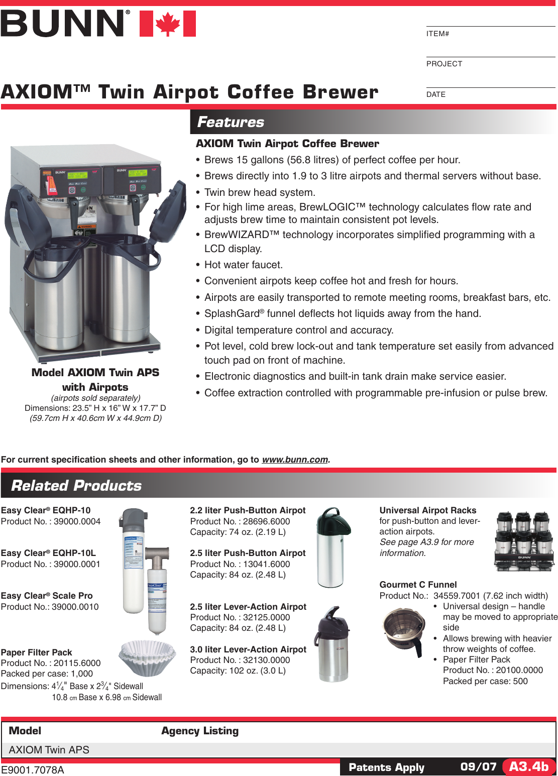 Bunn Axiom Twin Aps Users Manual