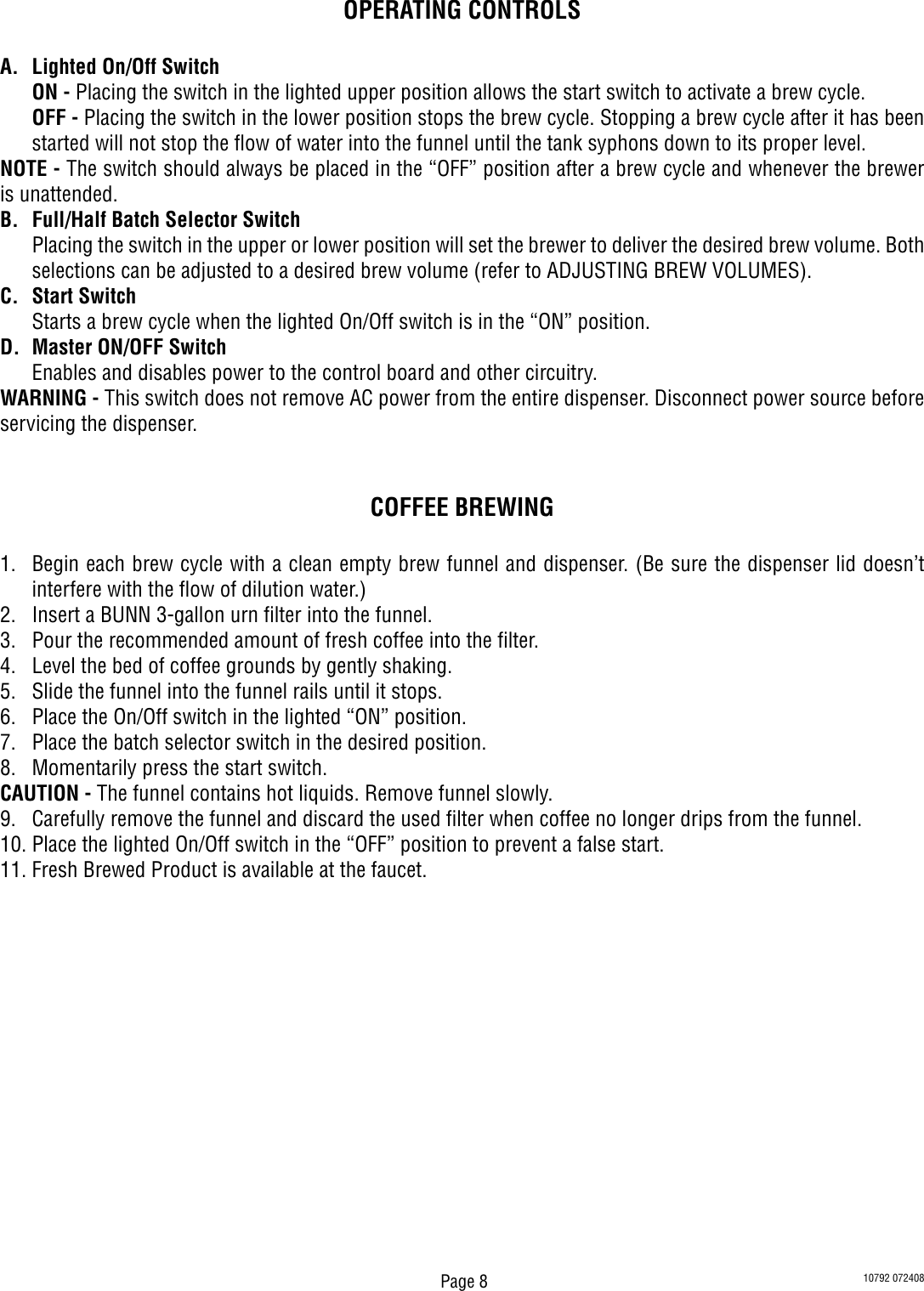 Page 8 of 9 - Bunn Bunn-Bunn-Beverage-Dispenser-Ic3B-Users-Manual- Installation, Operating, IC3 & IC3B Installation Operating Guide  Bunn-bunn-beverage-dispenser-ic3b-users-manual