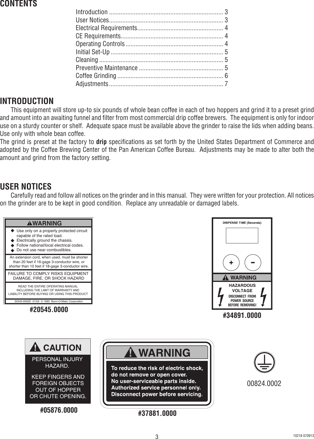 Page 3 of 8 - Bunn Bunn-Bunn-Coffee-Grinder-G9-2-Hd-S-Users-Manual- Installation, Operating, G9-2 HD G9-2T HD-S Installatiion & Operating Guide  Bunn-bunn-coffee-grinder-g9-2-hd-s-users-manual