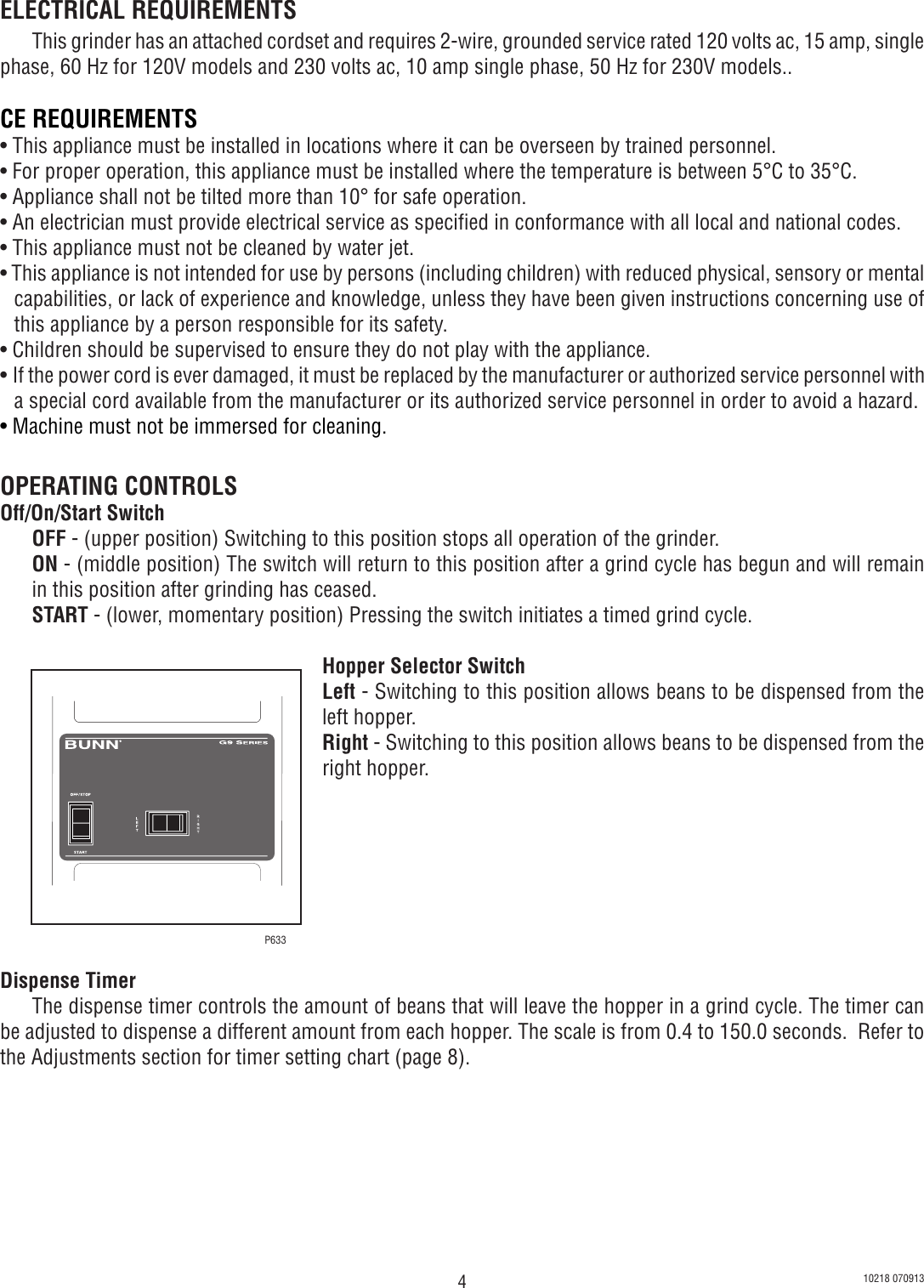 Page 4 of 8 - Bunn Bunn-Bunn-Coffee-Grinder-G9-2-Hd-S-Users-Manual- Installation, Operating, G9-2 HD G9-2T HD-S Installatiion & Operating Guide  Bunn-bunn-coffee-grinder-g9-2-hd-s-users-manual