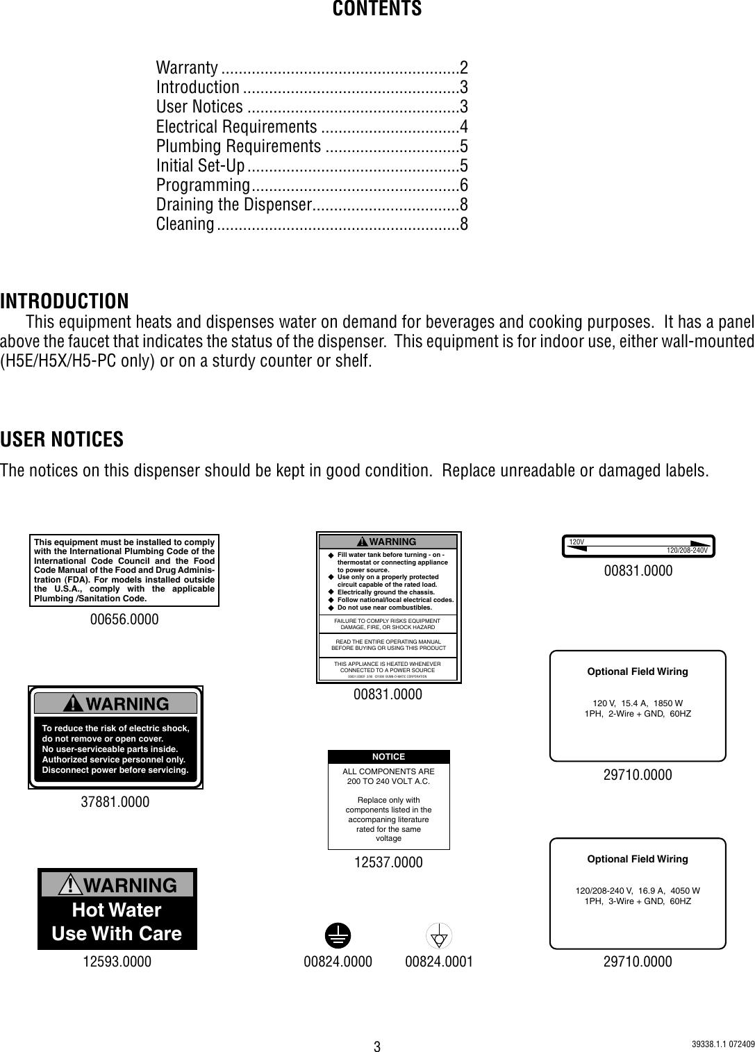 Page 3 of 9 - Bunn Bunn-Bunn-Water-Heater-Dv-Pc-Users-Manual- 39338.0001B  Bunn-bunn-water-heater-dv-pc-users-manual