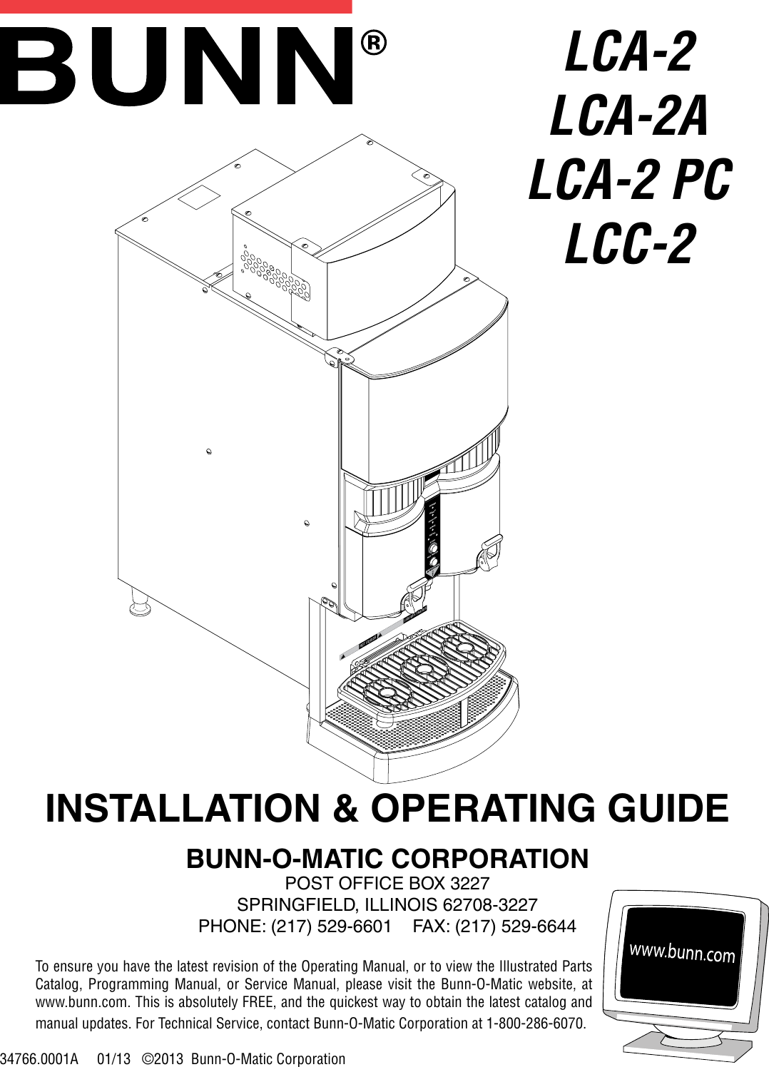Bunn Lca 2 Pc Owner S Manual Installation Operating 2 2a And Lcc Installation Operating Guide