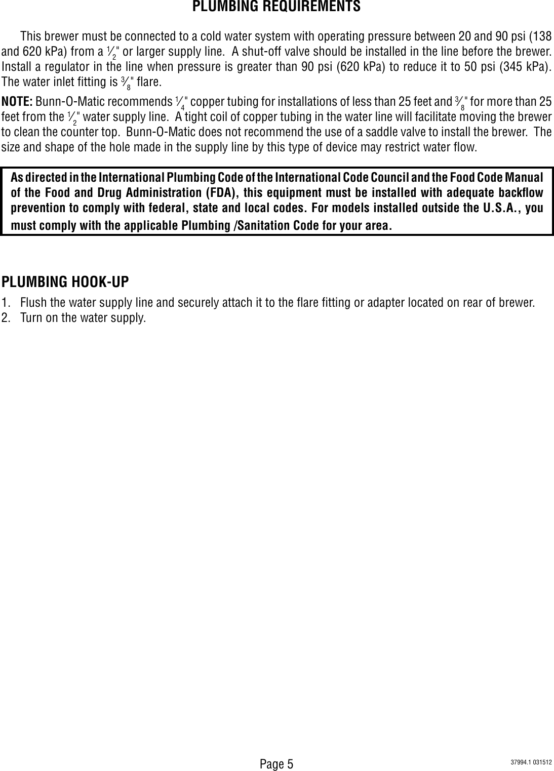 Page 5 of 9 - Bunn Bunn-Single-Gpr-Dbc-Owner-S-Manual Installation, Operating, SINGLE GPR DBC-DV With Smart Funnel Dual Voltage  Installation & Operating Guide