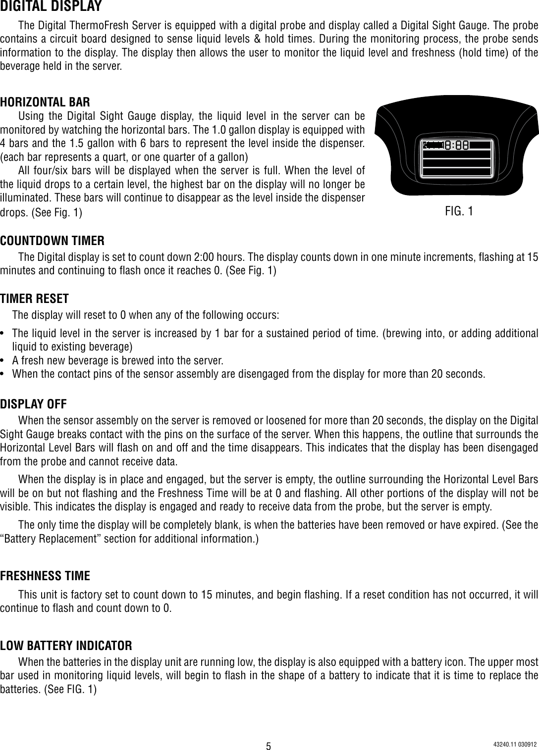 Page 5 of 7 - Bunn Bunn-Tf-Server-Dsg2-1-1-5-W-Count-Down-Timer-Owner-S-Manual Use, Care, Digital ThermoFresh 1.0 & 1.5 Gallon Server Use Care Information