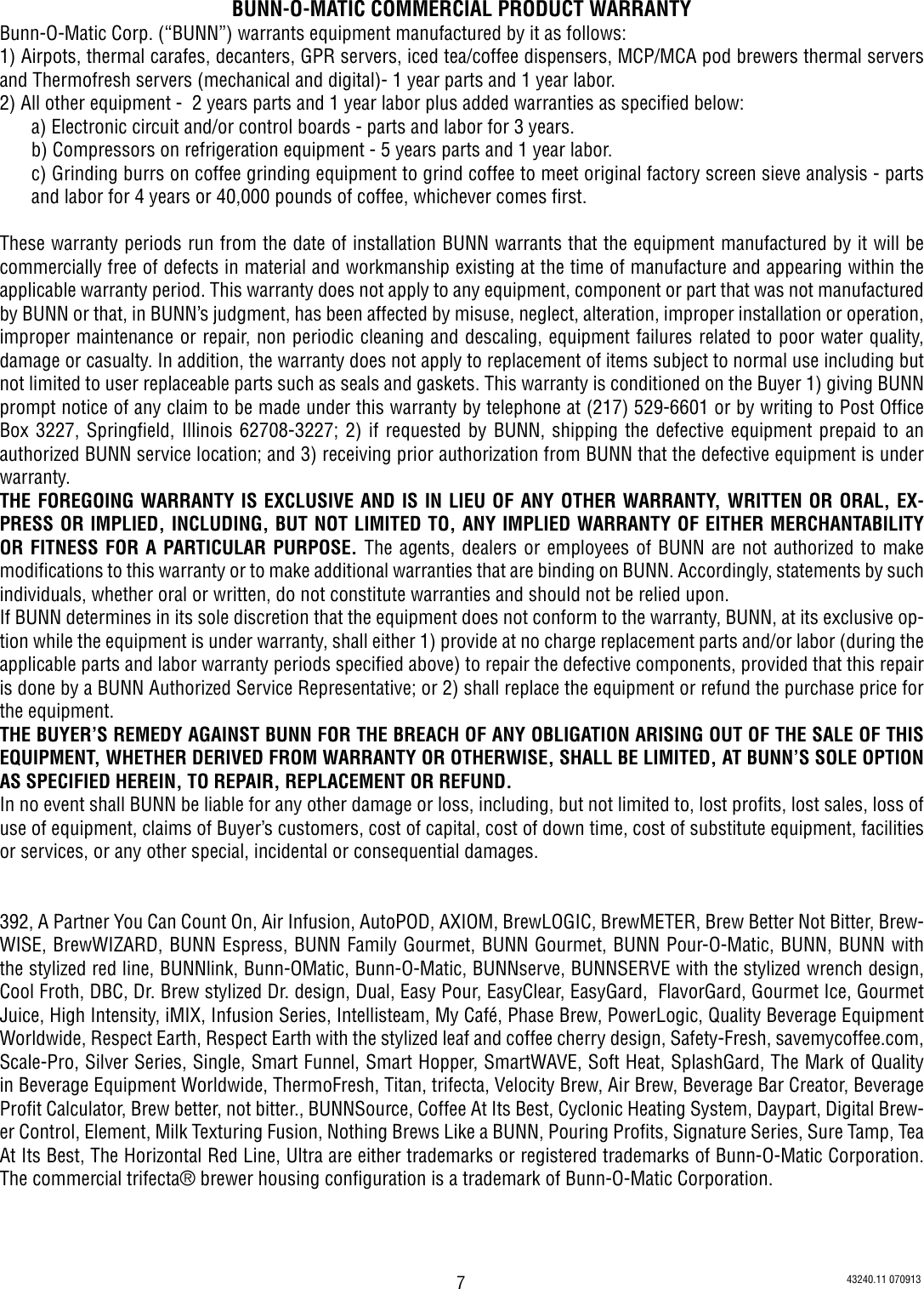 Page 7 of 7 - Bunn Bunn-Tf-Server-Dsg2-1-1-5-W-Count-Down-Timer-Owner-S-Manual Use, Care, Digital ThermoFresh 1.0 & 1.5 Gallon Server Use Care Information