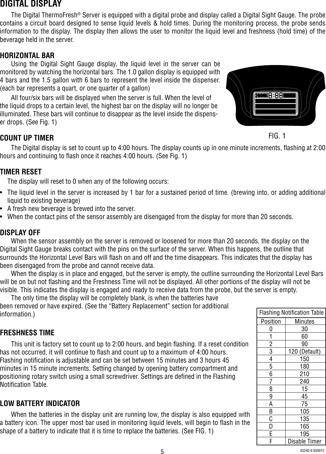 Page 5 of 7 - Bunn Bunn-Tf-Server-Dsg2-1-1-5-W-Count-Up-Timer-Owner-S-Manual Use, Care, Digital ThermoFresh 1.0 & 1.5 Gallon Server W/Count-up Timer Use Care Information