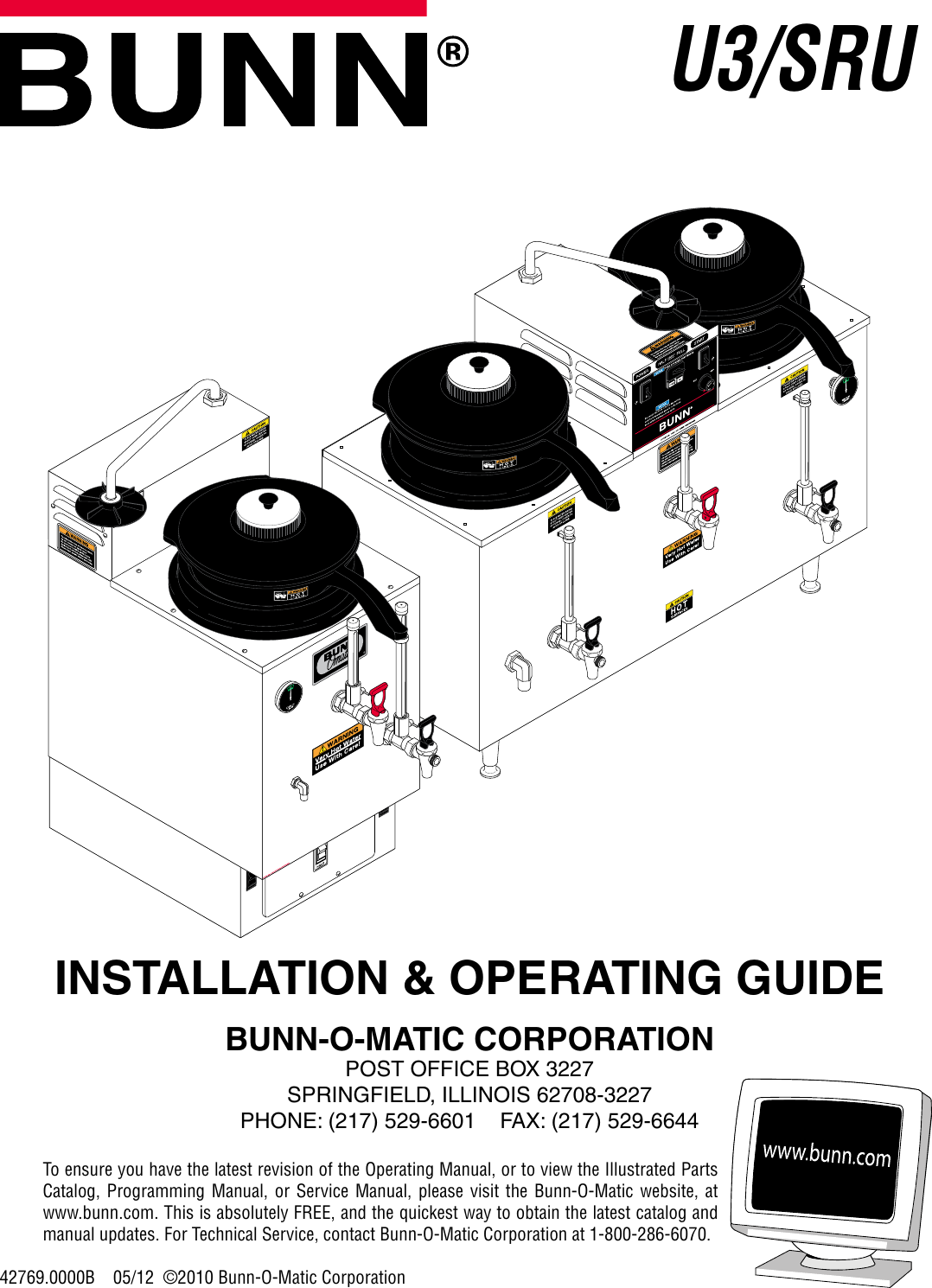 Page 1 of 9 - Bunn Bunn-U3-U3-With-Shroud-Owner-S-Manual Installation, Operating, U3/SRU Installation & Operating Guide