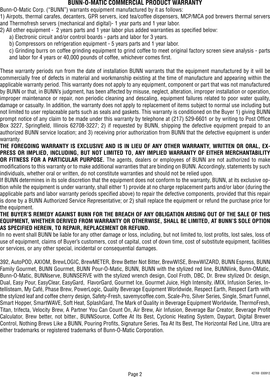 Page 2 of 9 - Bunn Bunn-U3-U3-With-Shroud-Owner-S-Manual Installation, Operating, U3/SRU Installation & Operating Guide