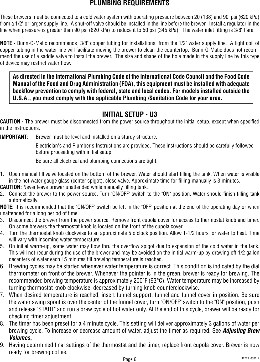 Page 6 of 9 - Bunn Bunn-U3-U3-With-Shroud-Owner-S-Manual Installation, Operating, U3/SRU Installation & Operating Guide