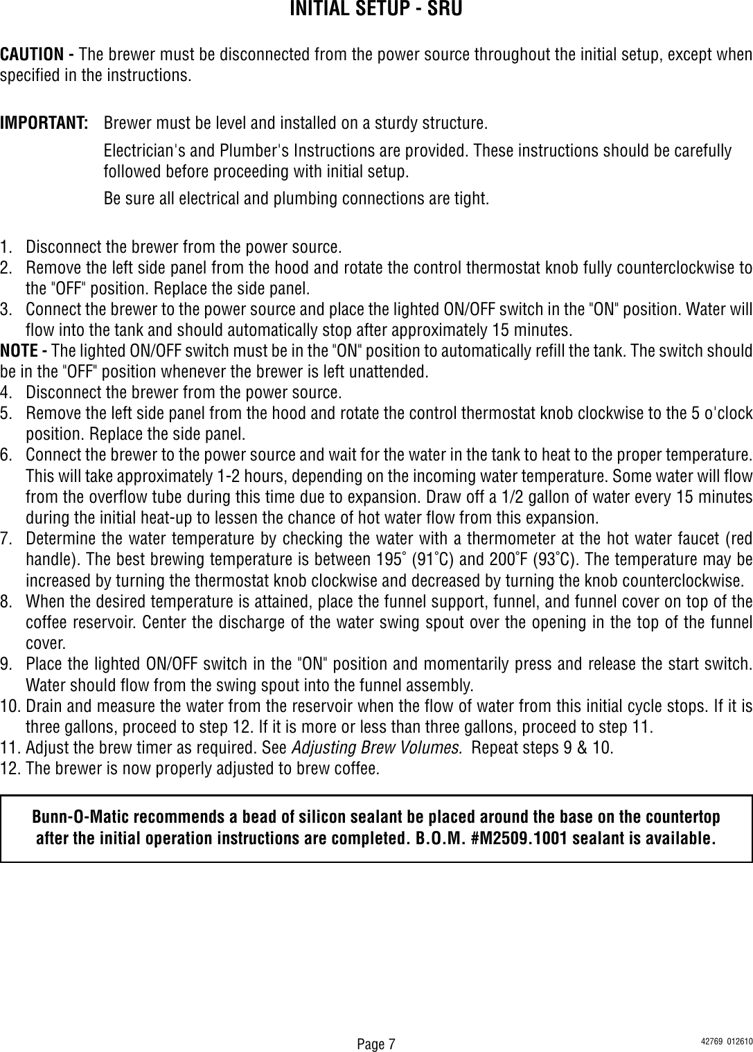 Page 7 of 9 - Bunn Bunn-U3-U3-With-Shroud-Owner-S-Manual Installation, Operating, U3/SRU Installation & Operating Guide