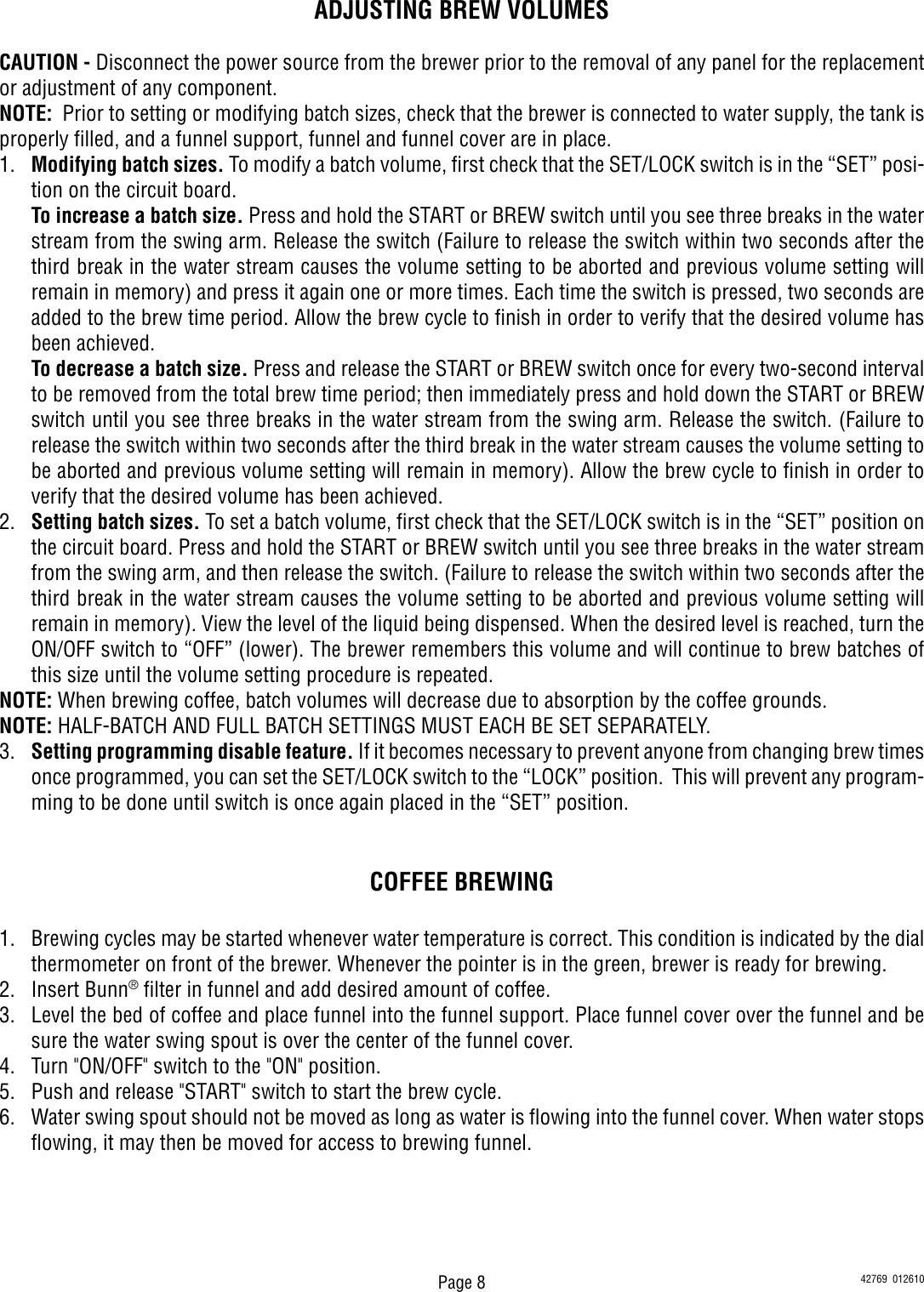 Page 8 of 9 - Bunn Bunn-U3-U3-With-Shroud-Owner-S-Manual Installation, Operating, U3/SRU Installation & Operating Guide