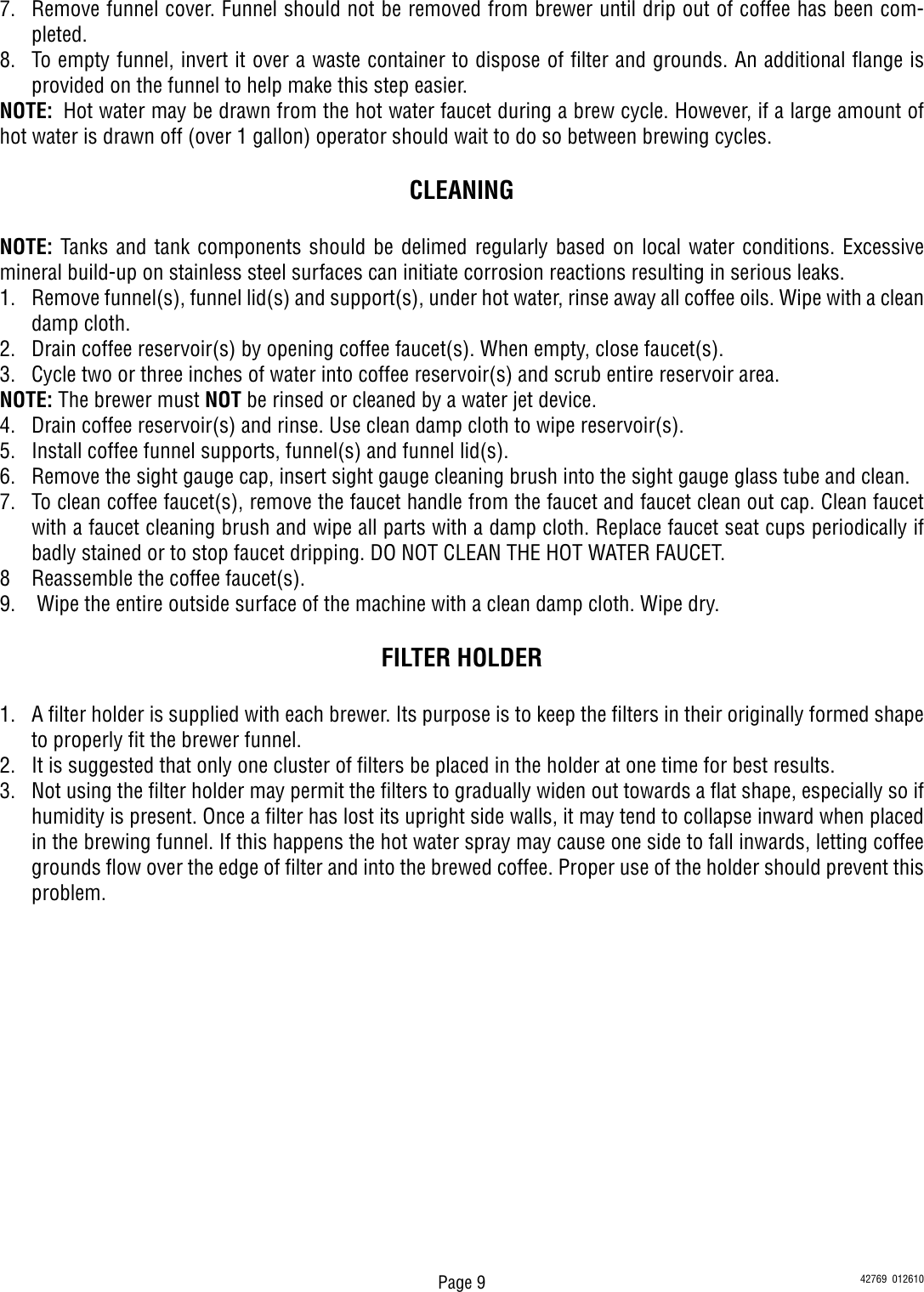 Page 9 of 9 - Bunn Bunn-U3-U3-With-Shroud-Owner-S-Manual Installation, Operating, U3/SRU Installation & Operating Guide