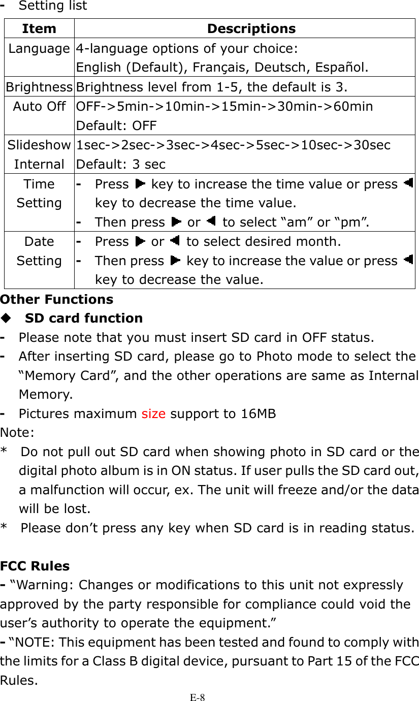 Burnes Home Accents DG350SX Digital Photo Album User Manual Inter