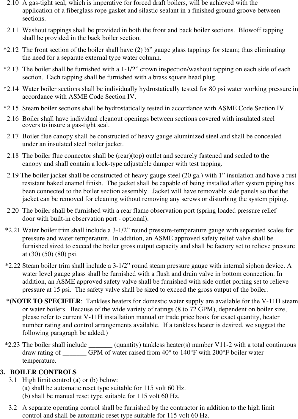 Page 2 of 4 - Burnham Burnham-V11H-Boiler-Specification-Sheet V11H Series Pressure Fired Specifications