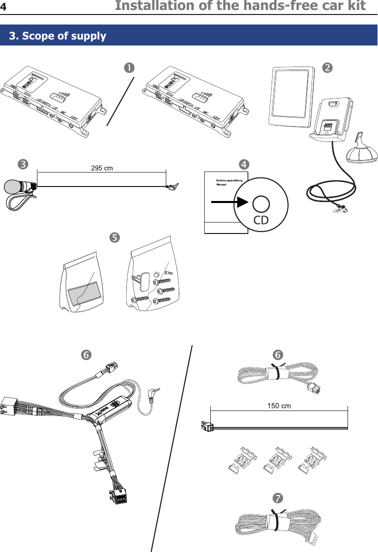 4 3. Scope of supplyInstallation of the hands-free car kit 